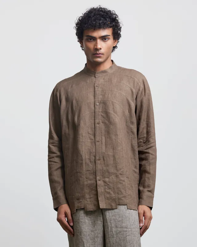 COUNTRYMADE Shirts ARCH ECHO LADDER PANEL SHIRT en lin à col officier