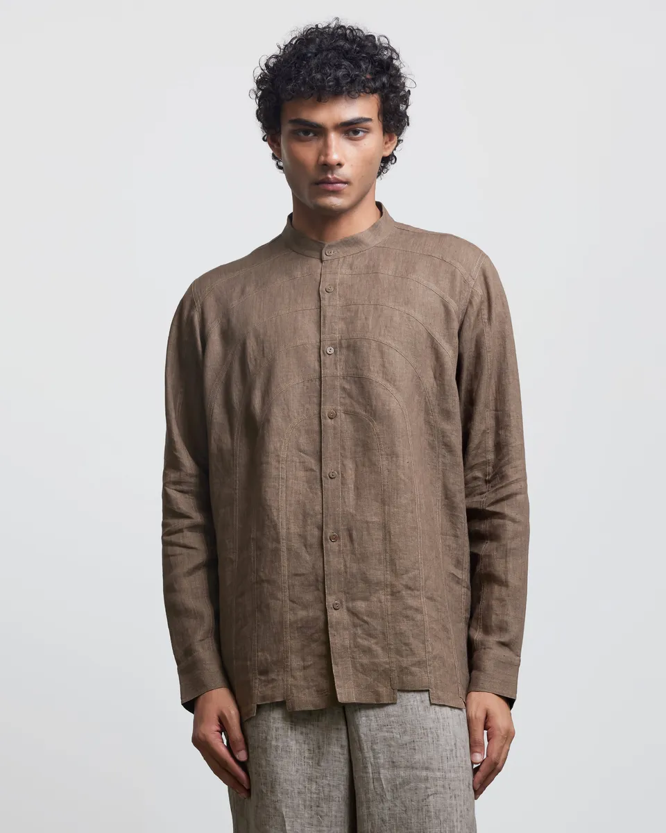 COUNTRYMADE Shirts ARCH ECHO LADDER PANEL SHIRT en lin à col officier
