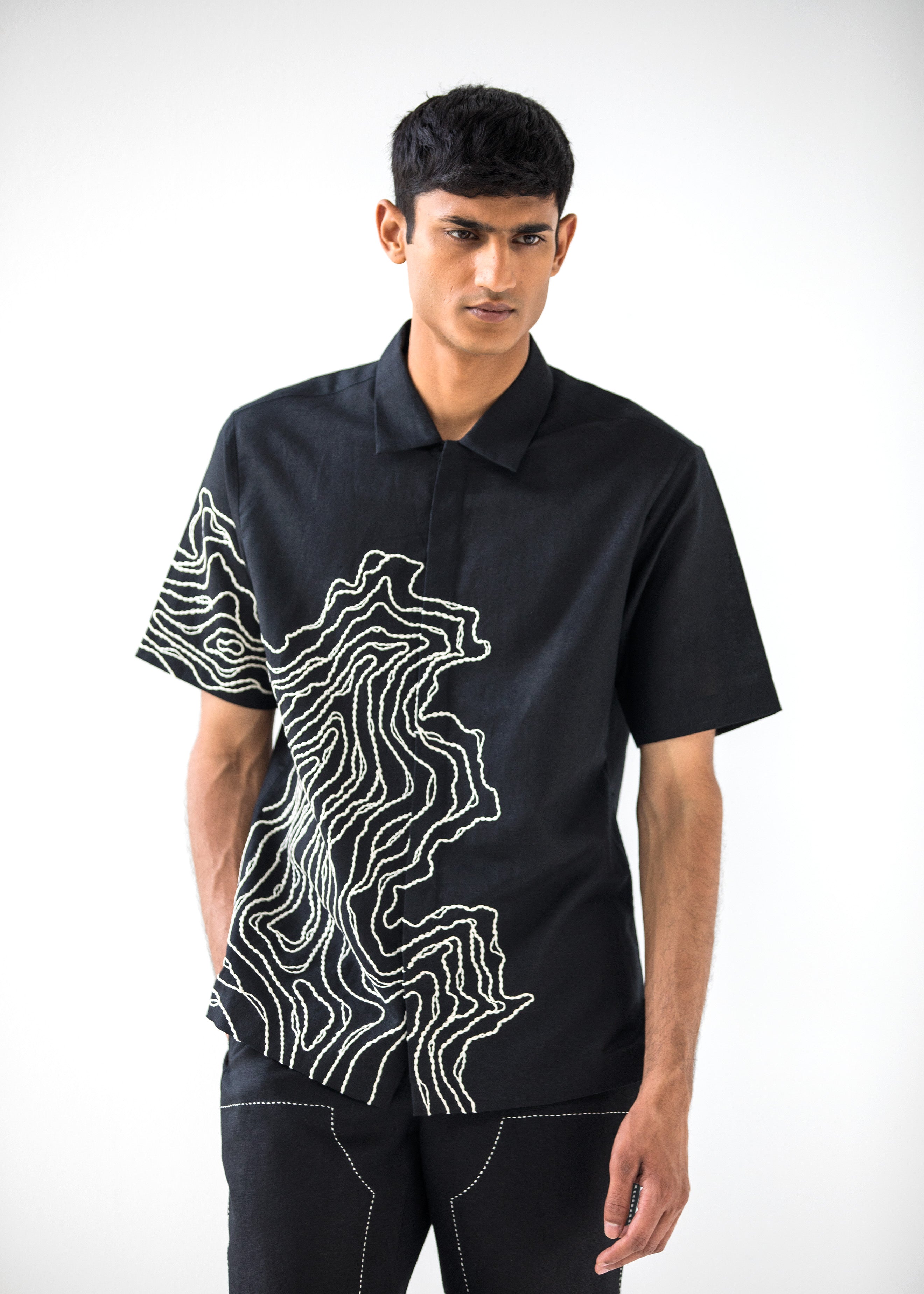 COUNTRYMADE Shirts BALKAN EMBROIDERED SHIRT chemise noire en lin brodée