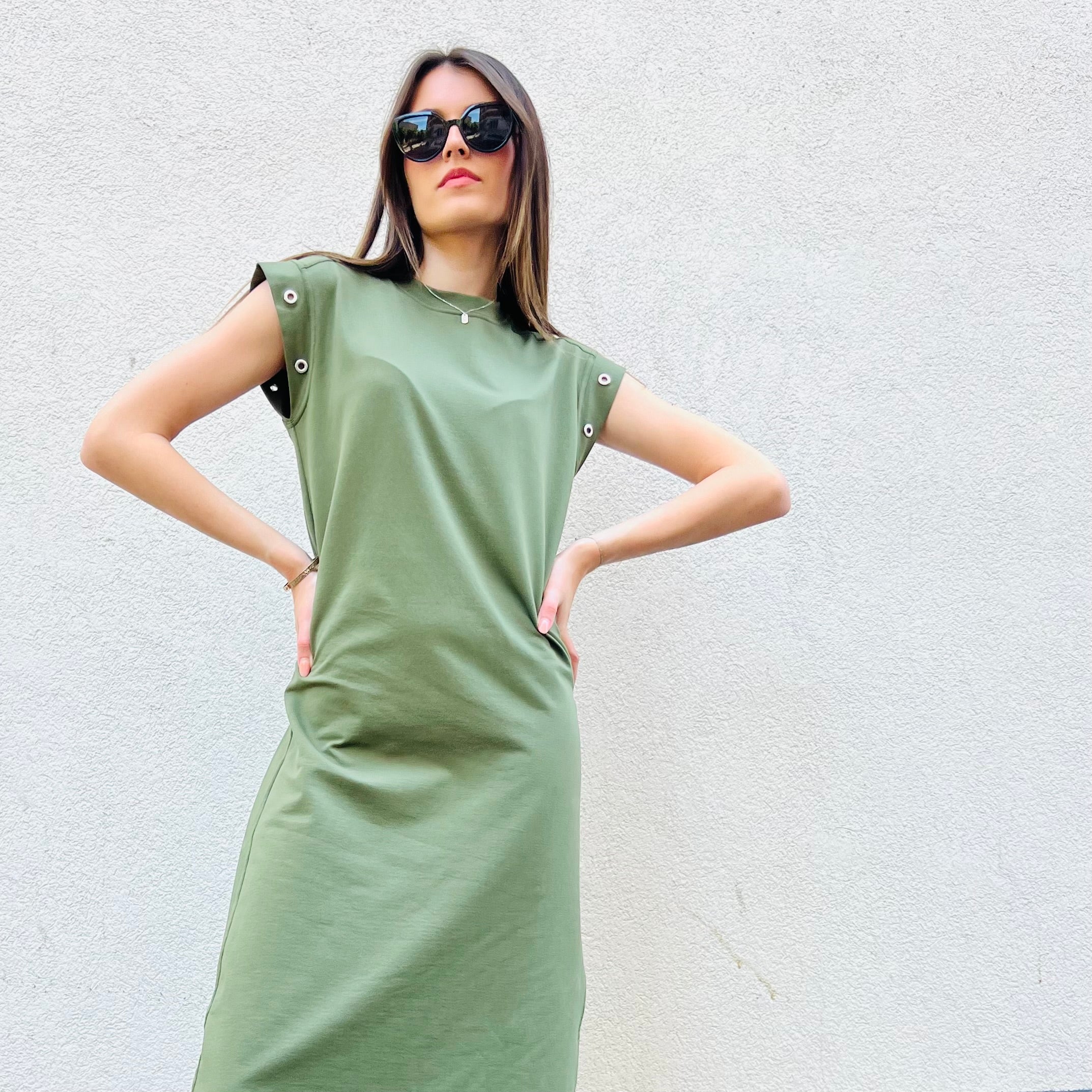 PANTRUCHE Robes Robe longue LOU kaki en coton à œillets