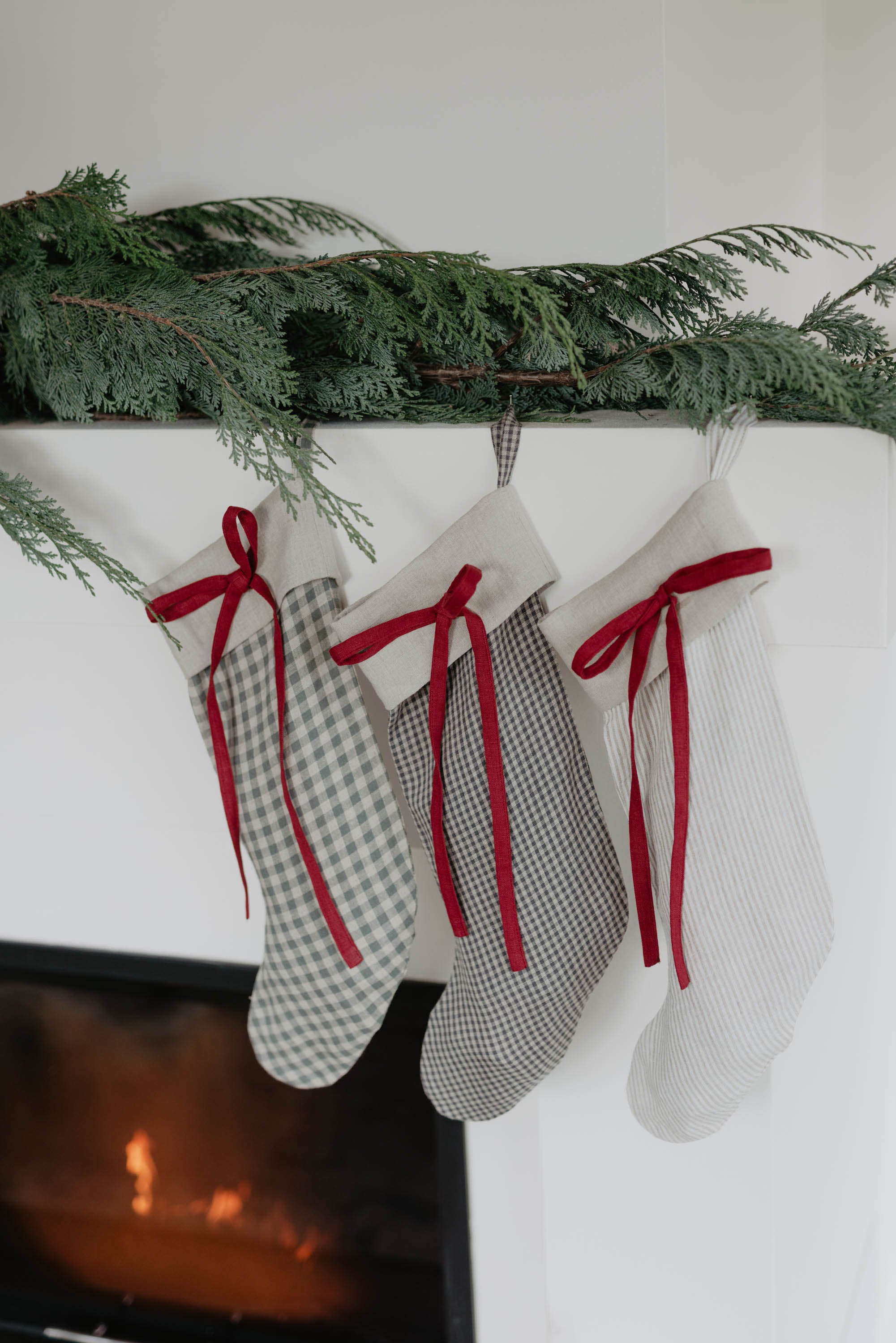 Laumė linen Christmas Linen chaussette de Noël verte, nœud