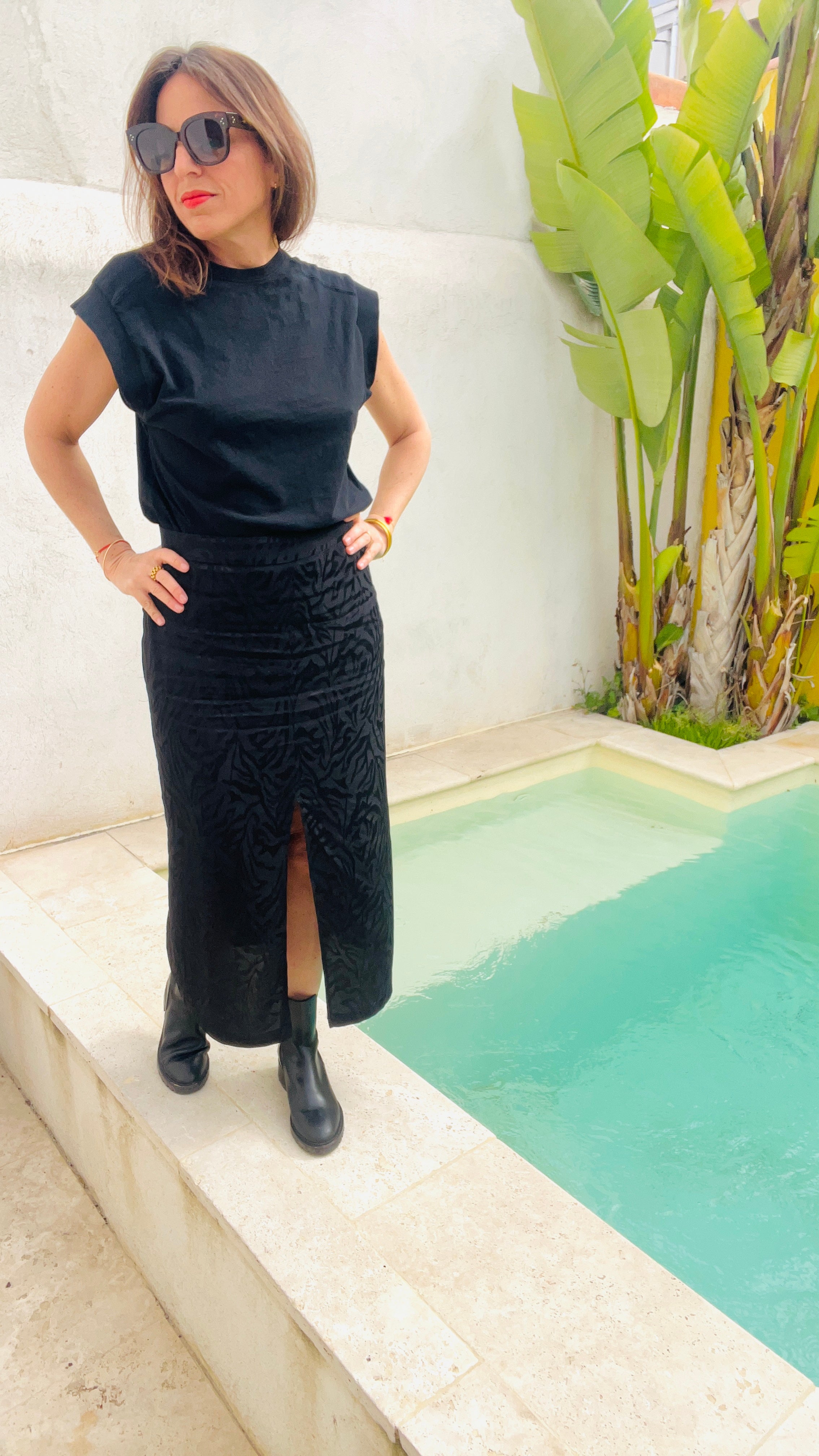 PANTRUCHE Jupes JUDY jupe midi noire zébrée en viscose