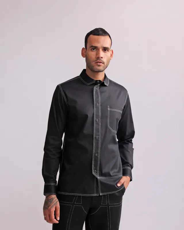 COUNTRYMADE Shirts Letter-Fold Top Stitched Shirt chemise satin coton