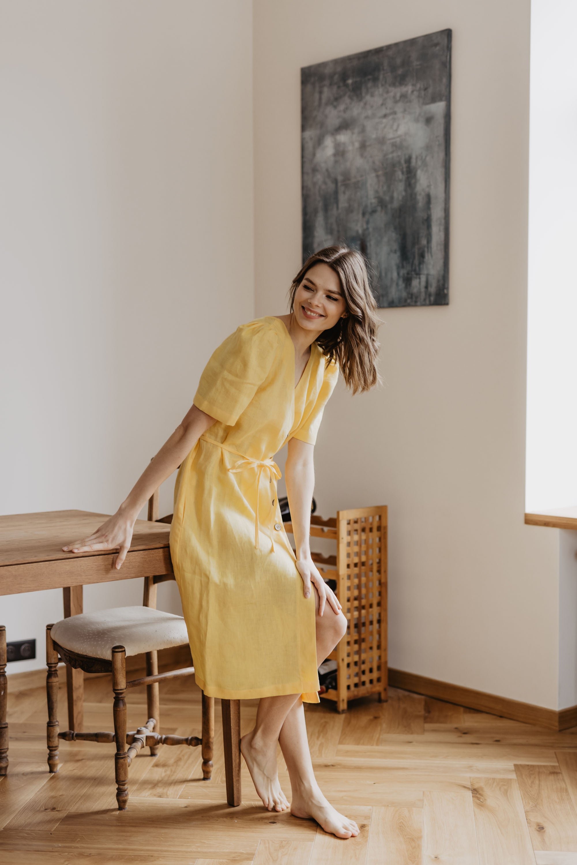 Laumė linen Linen Dresses Smiltyne robe portefeuille en lin rose poudré