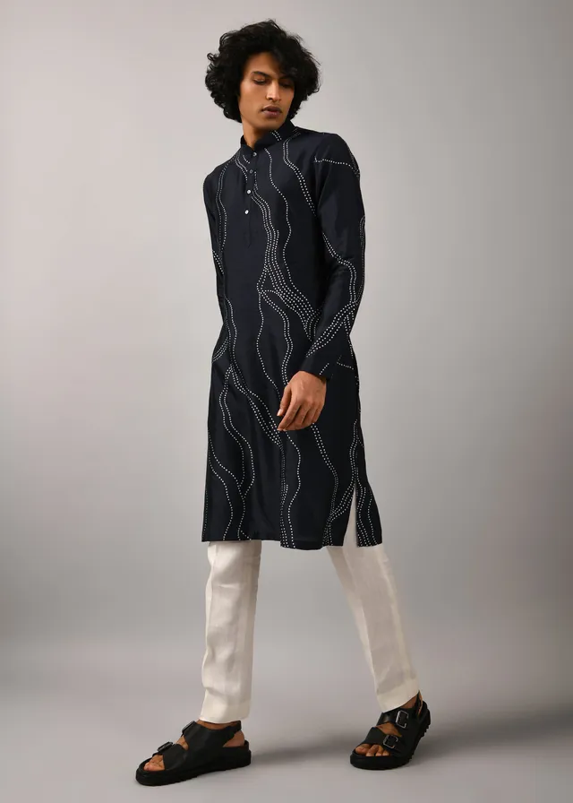 COUNTRYMADE Kurtas Constellation Silk Printed Kurta kurta soie marine