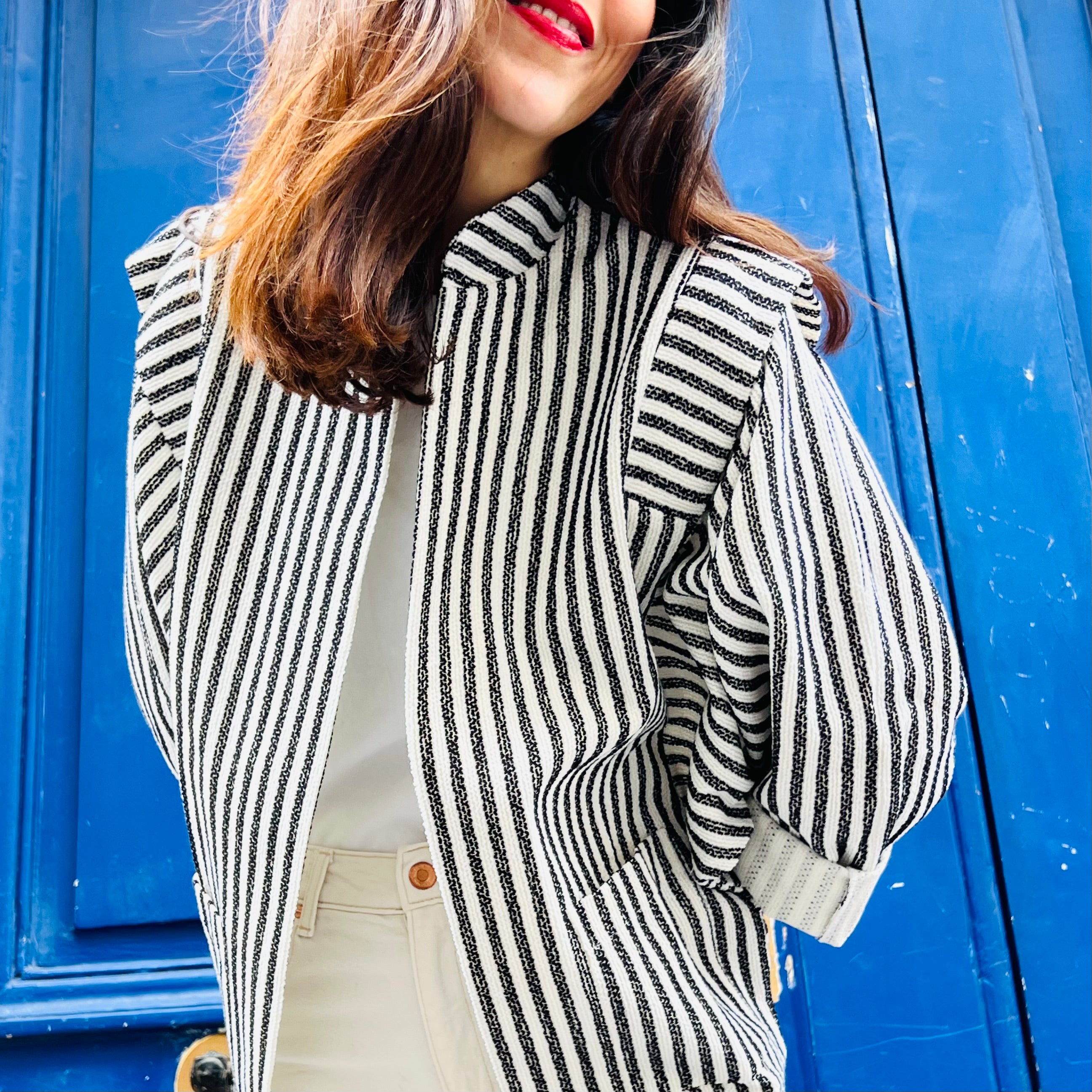 PANTRUCHE Vestes Veste BETTINA rayée en tweed noir et blanc