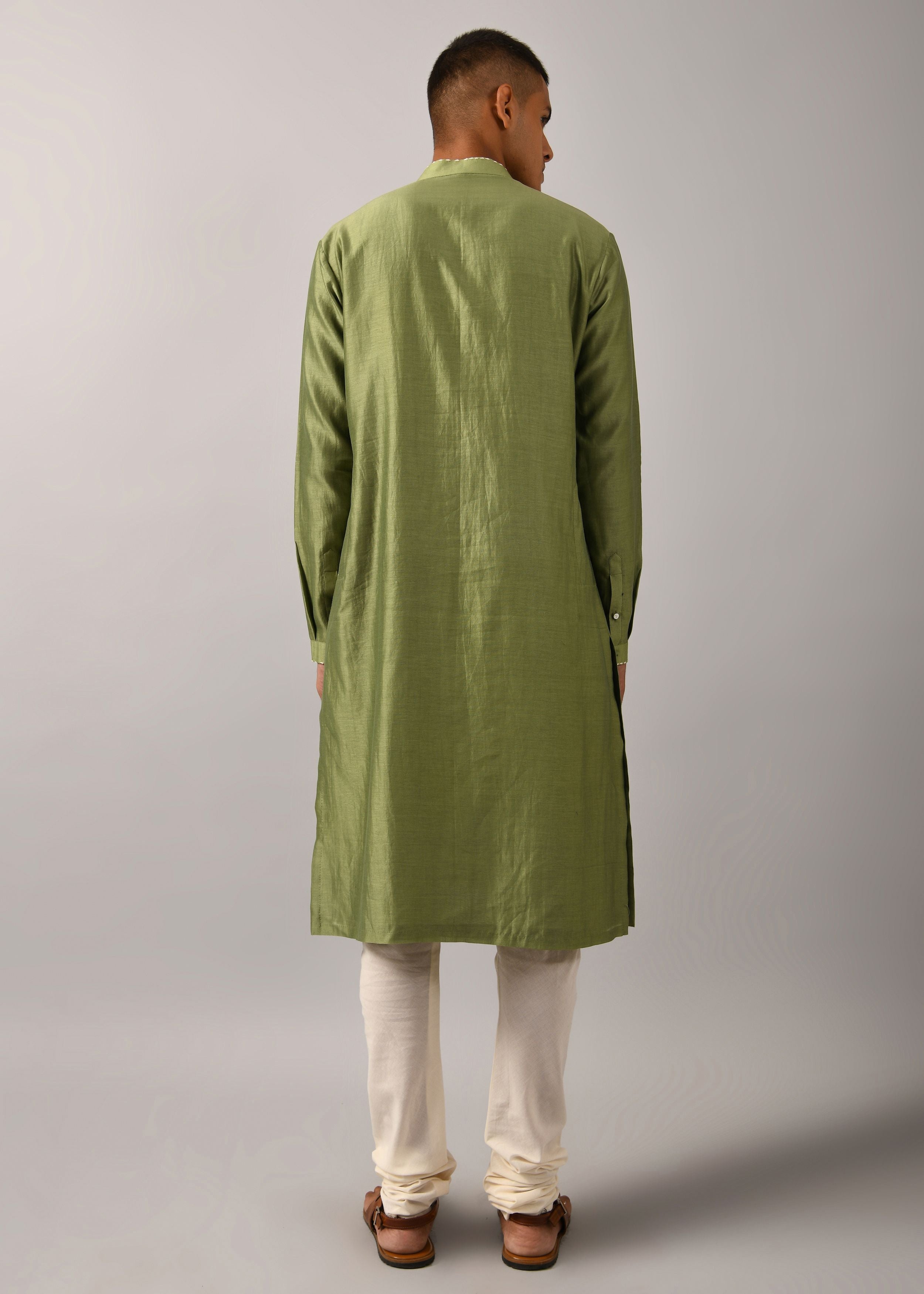 COUNTRYMADE Kurtas Morse Code Yoke Kurta Set kurta vert sauge 2 pièces brodé
