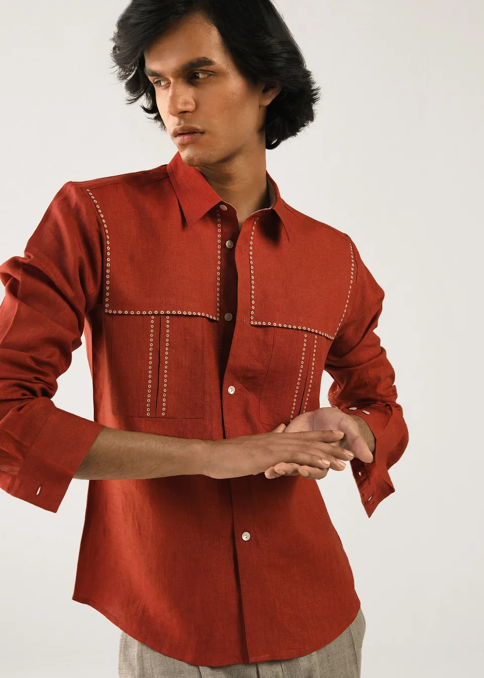 COUNTRYMADE Shirts Pocket Dots Shirt chemise rouge en lin sur mesure