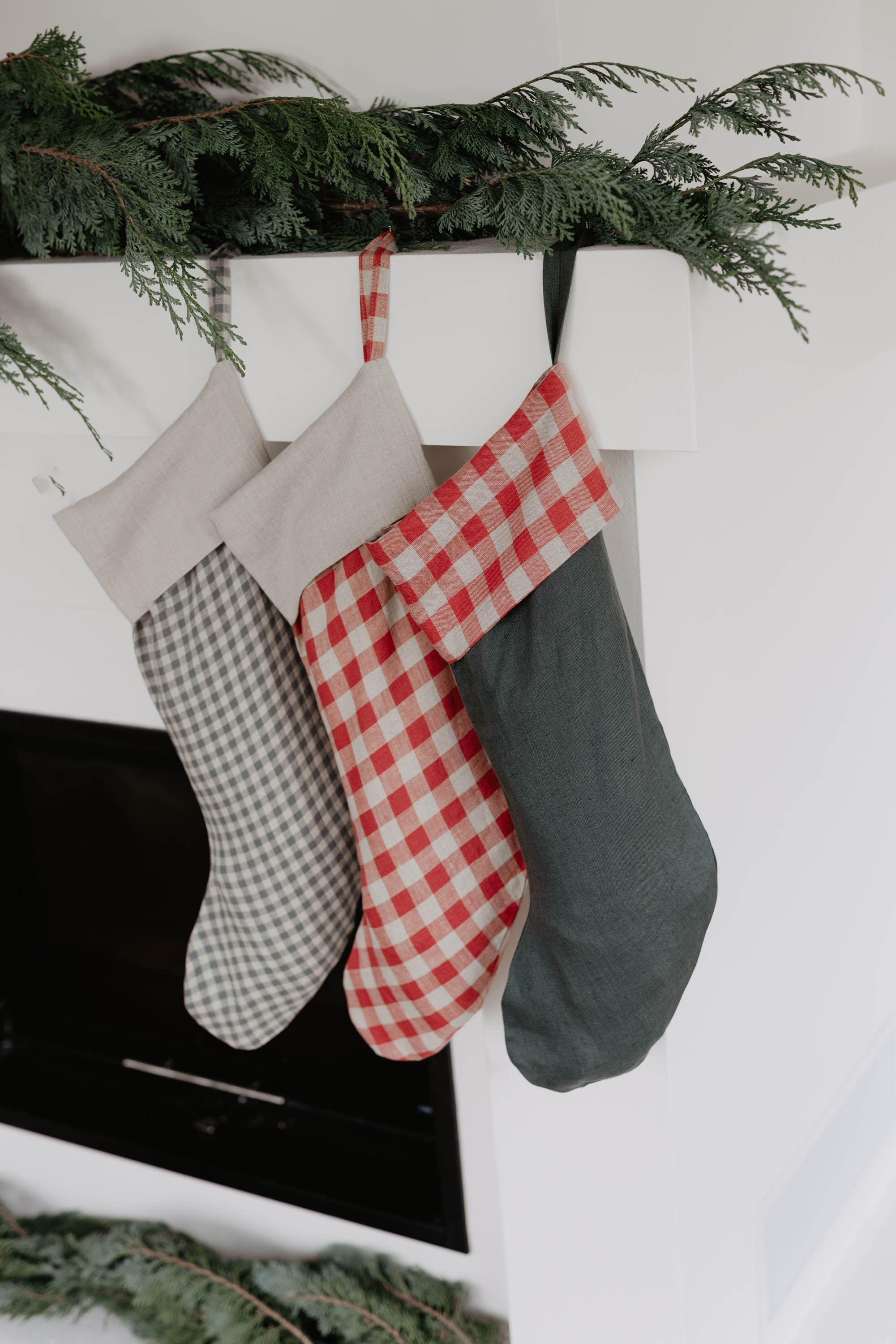 Laumė linen Christmas Linen grande chaussette de Noël vert forêt