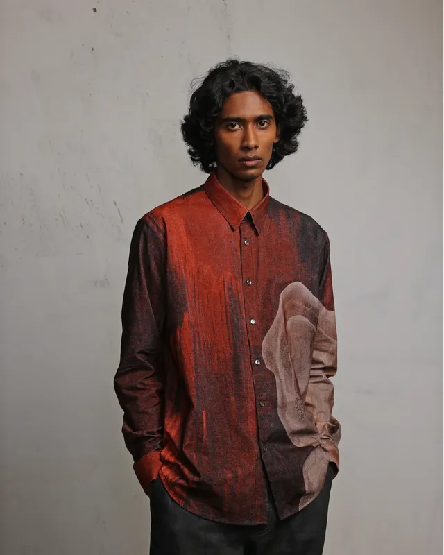 COUNTRYMADE Shirts Obscured Rust Face Printed Shirt en velours côtelé