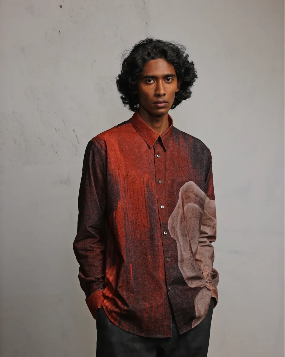 COUNTRYMADE Shirts Obscured Rust Face Printed Shirt en velours côtelé