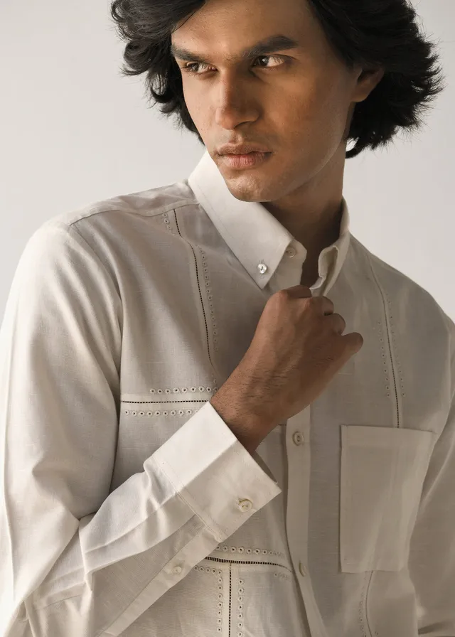 COUNTRYMADE Shirts Fuselage Fagotting Shirt chemise blanc cassé en lin coton