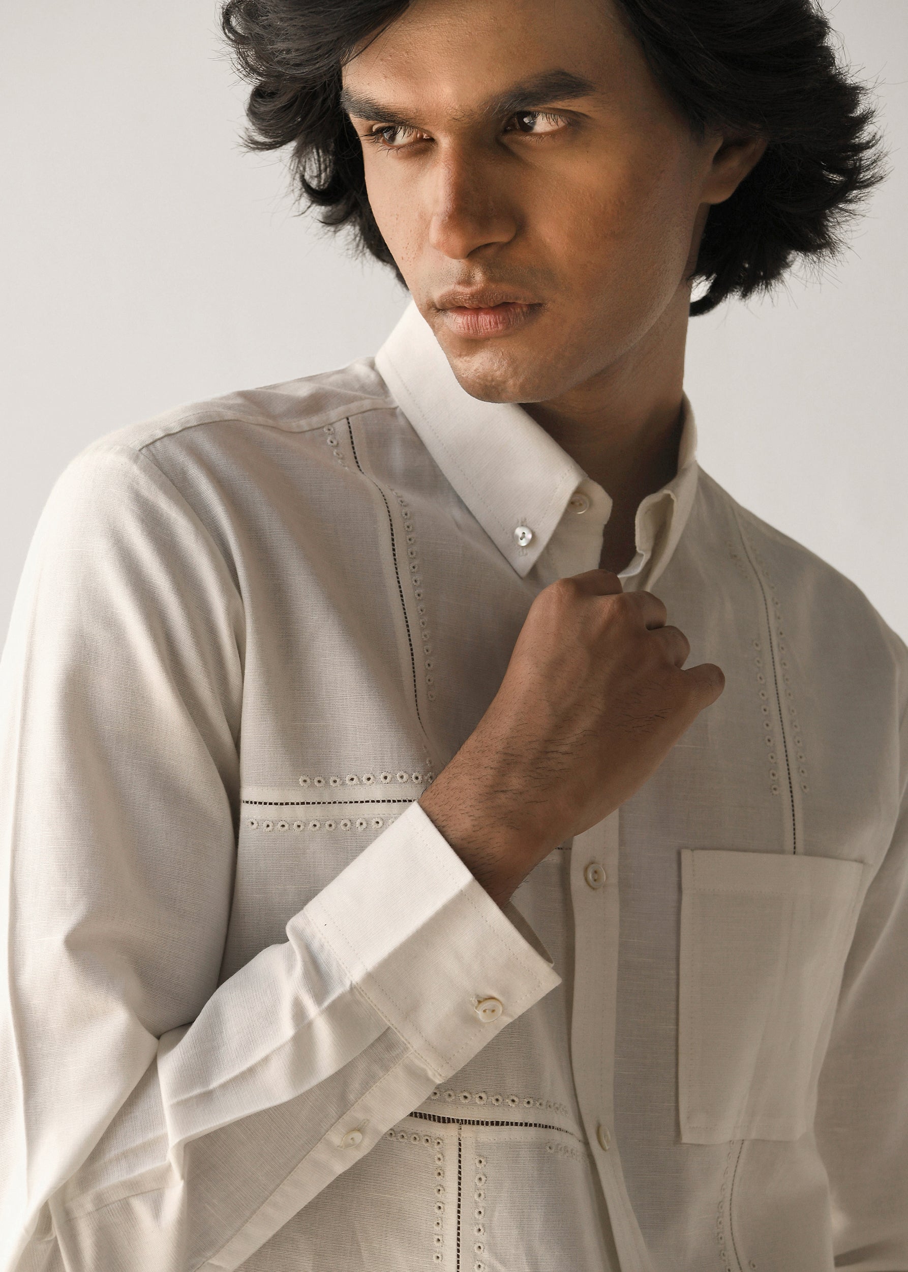 COUNTRYMADE Shirts Fuselage Fagotting Shirt chemise blanc cassé en lin coton