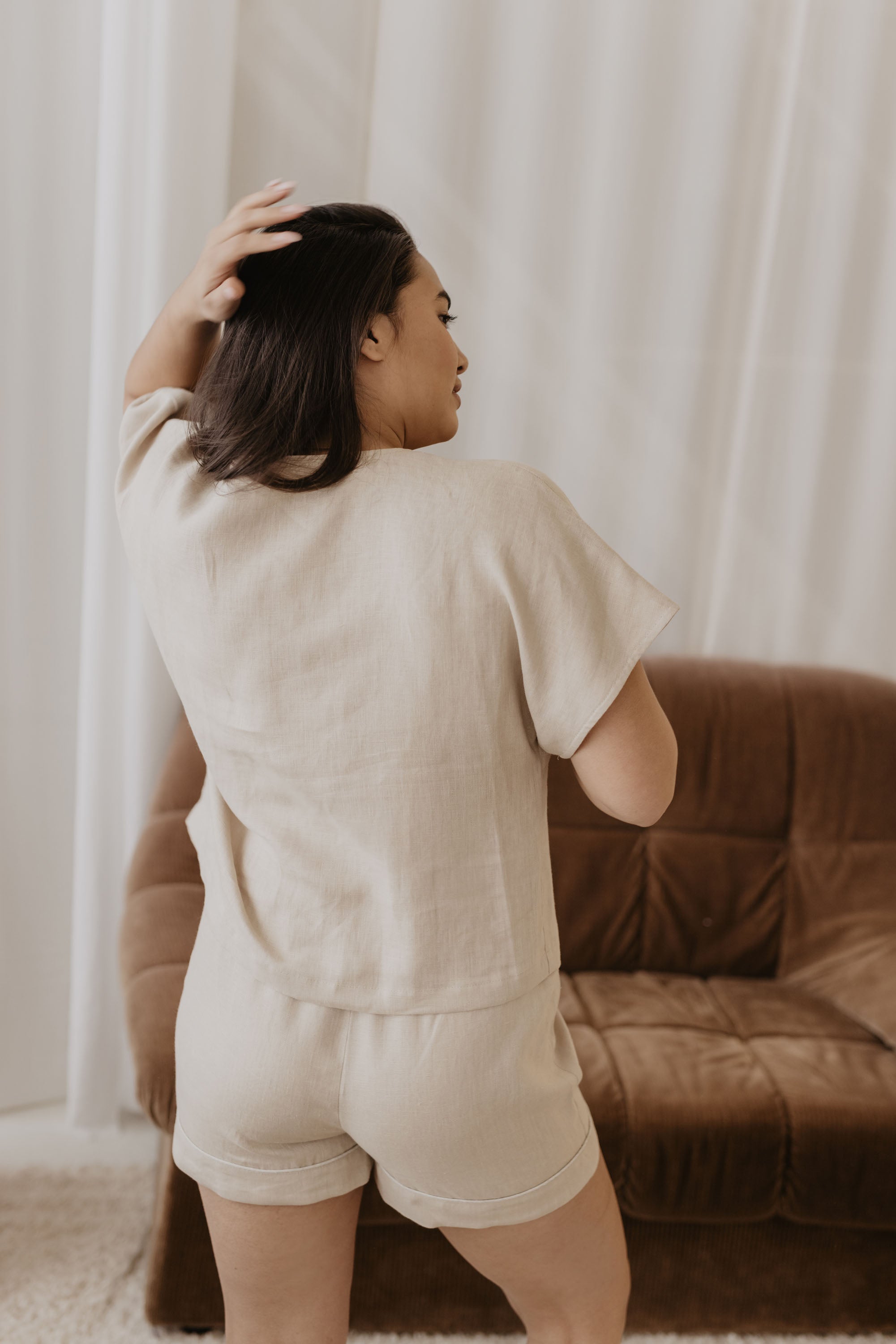 Laumė linen Loungewear JAUNATIS pyjama en lin blanc crème