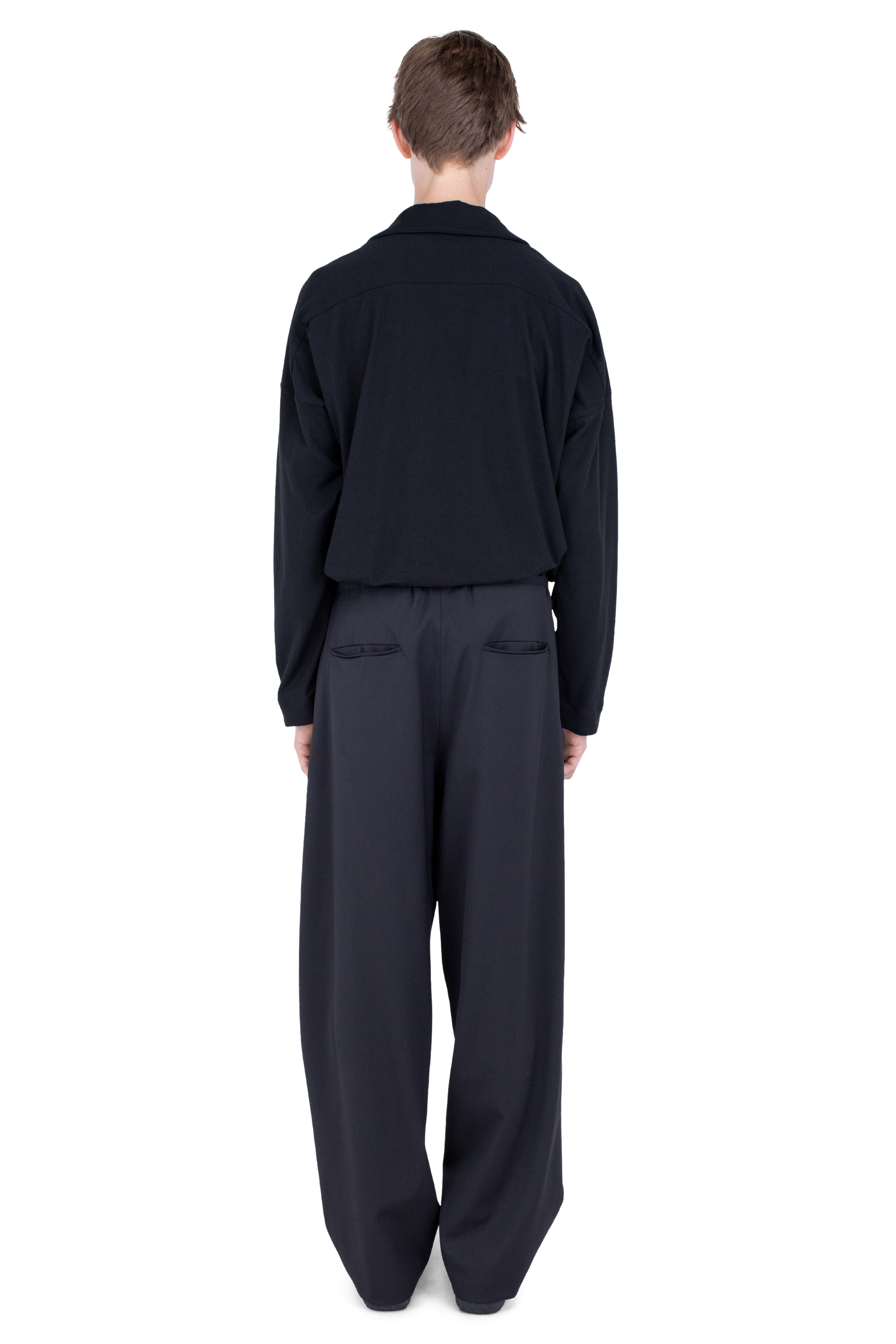 Kiko Kostadinov Bottoms LAAN Gathered Trousers pantalon Crow Black en laine légère