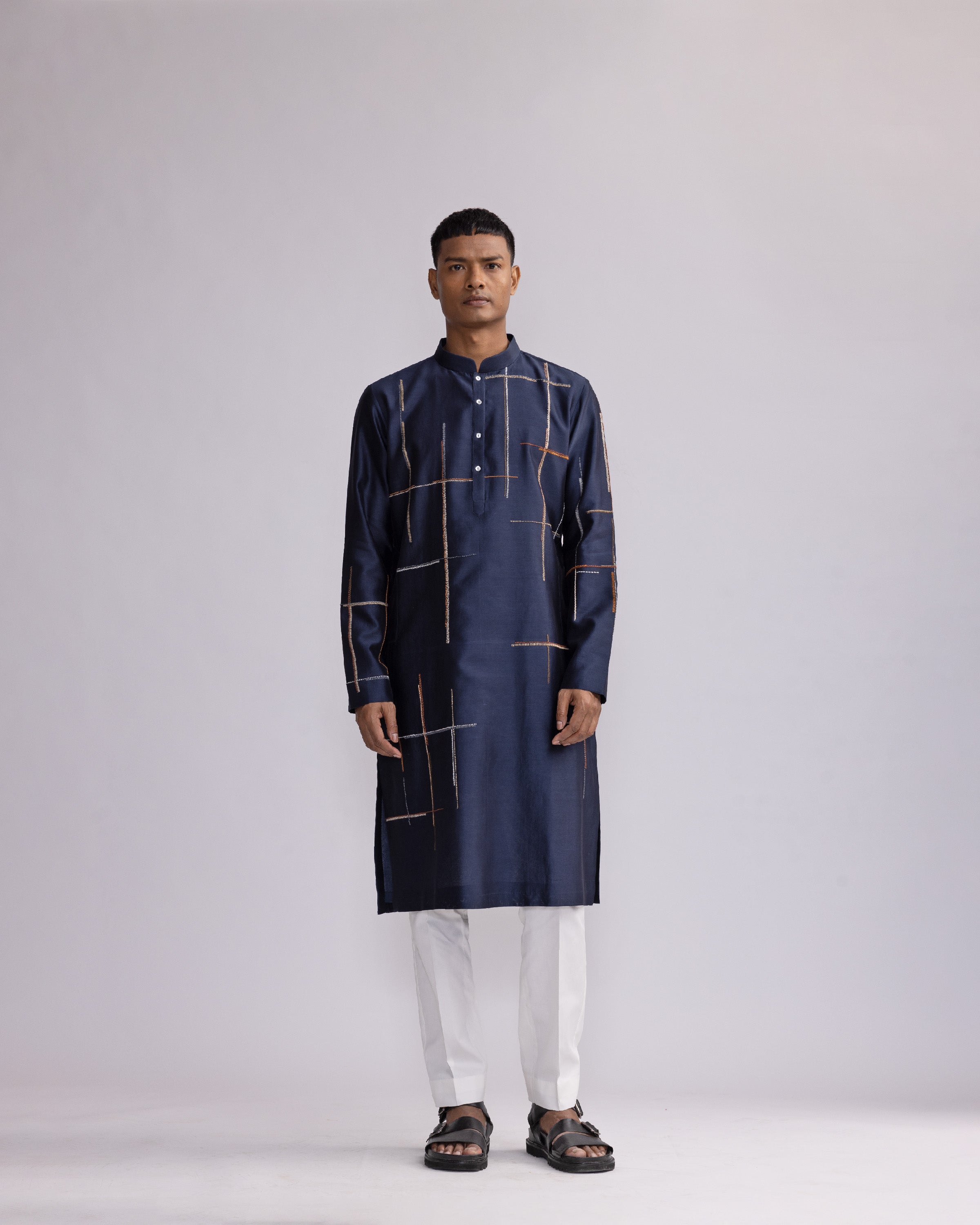 COUNTRYMADE Kurtas Placement Checks Hand Embroidered Olive Kurta Set kurta brodé