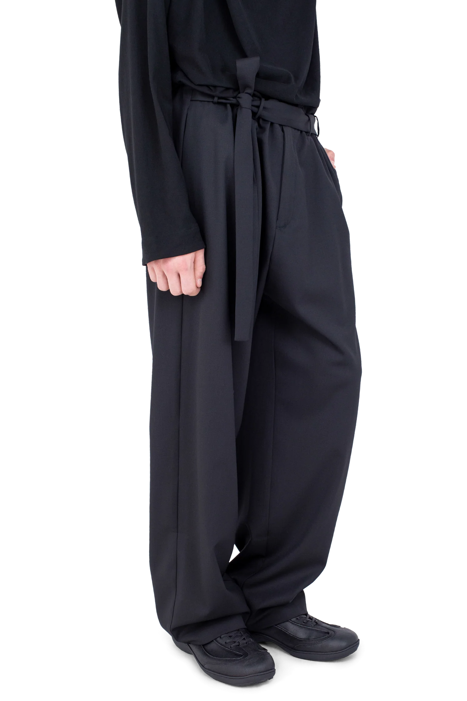 Kiko Kostadinov Bottoms LAAN Gathered Trousers pantalon Crow Black en laine légère