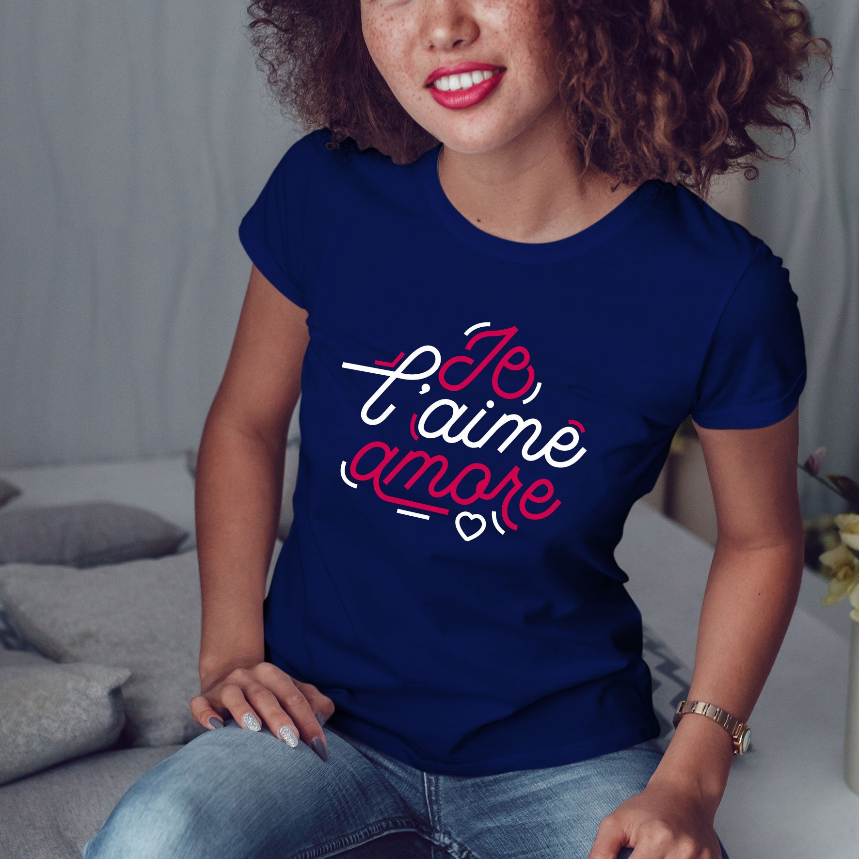 Juste Un T-shirt T-shirts Imprimés Je l'aime Amore T-shirt blanc