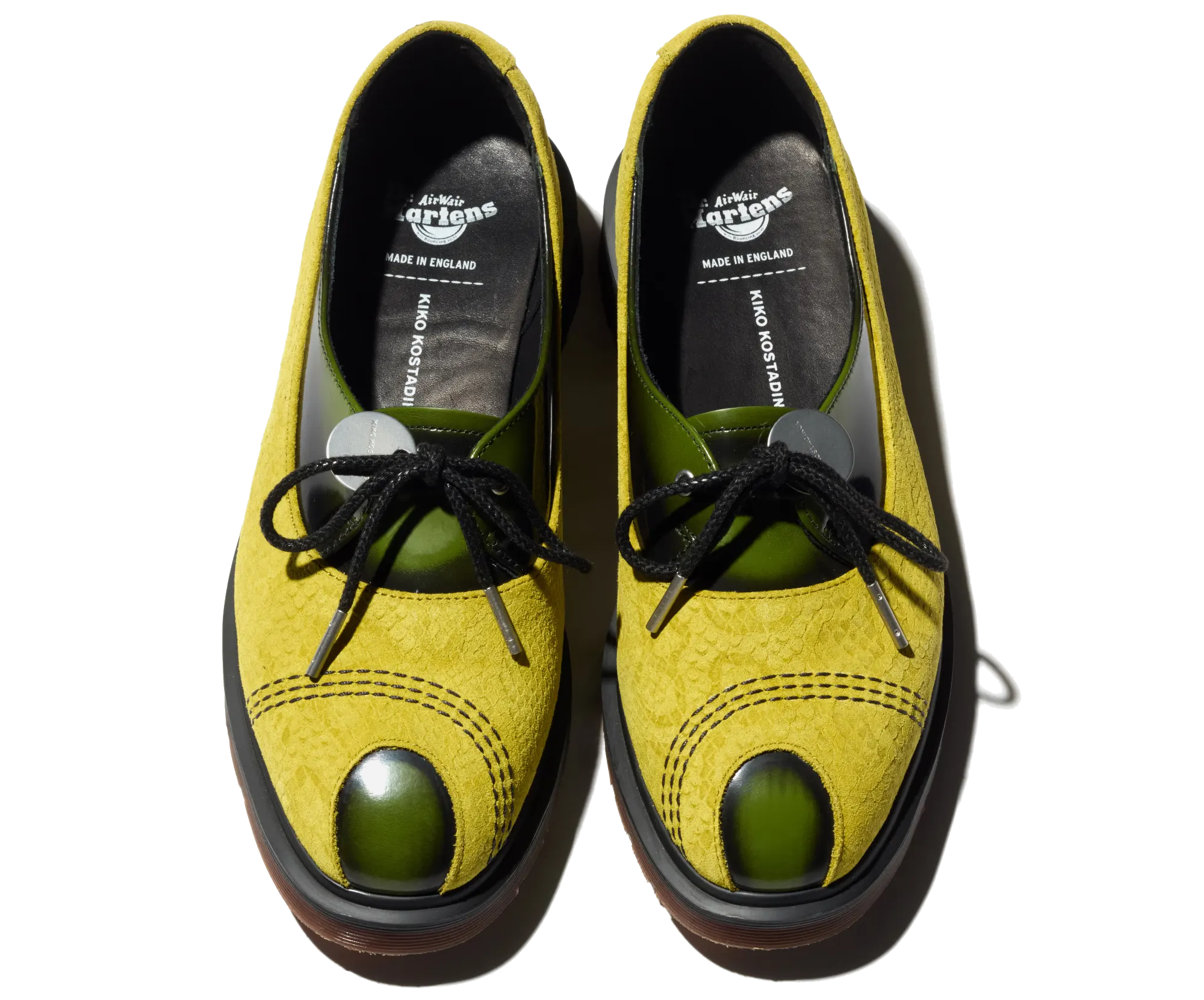 Kiko Kostadinov x Dr. Martens TOE BOX Shoe chaussures Moss Green en daim et cuir