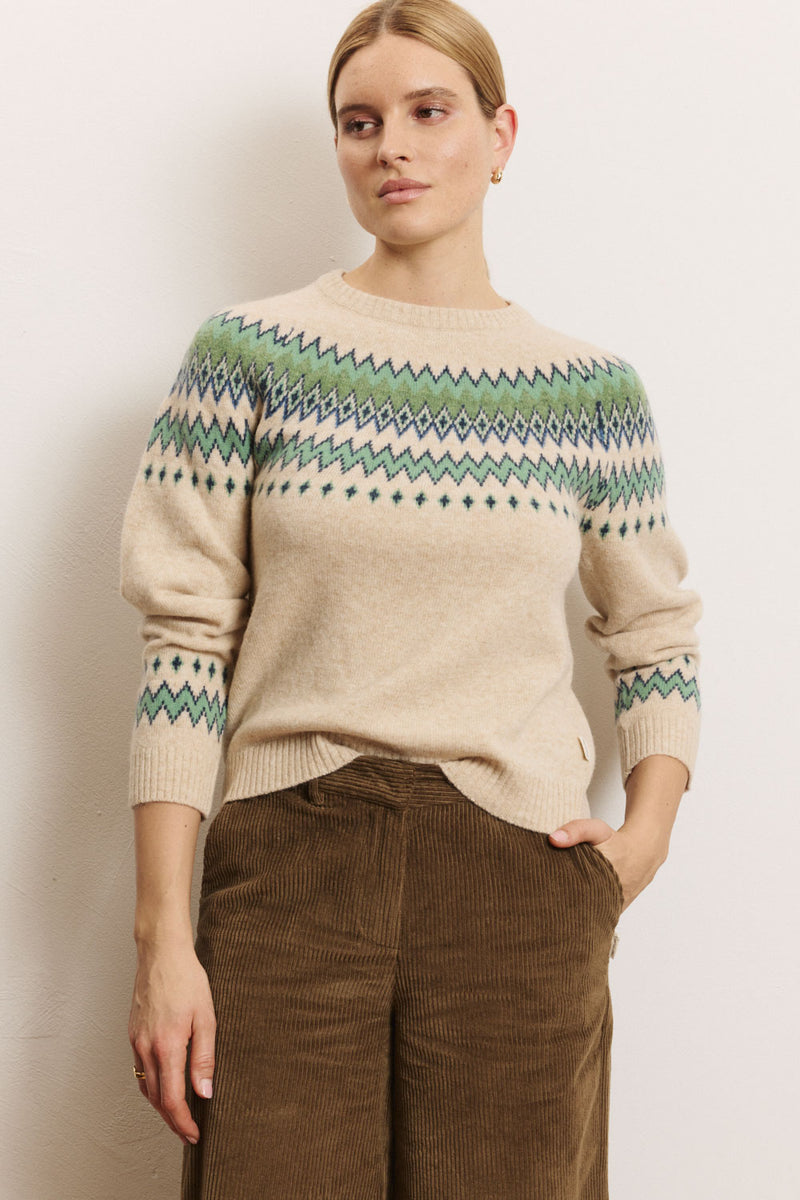 Sourire Multicolore Pulls Aureaa pull jacquard écru en lambswool RWS