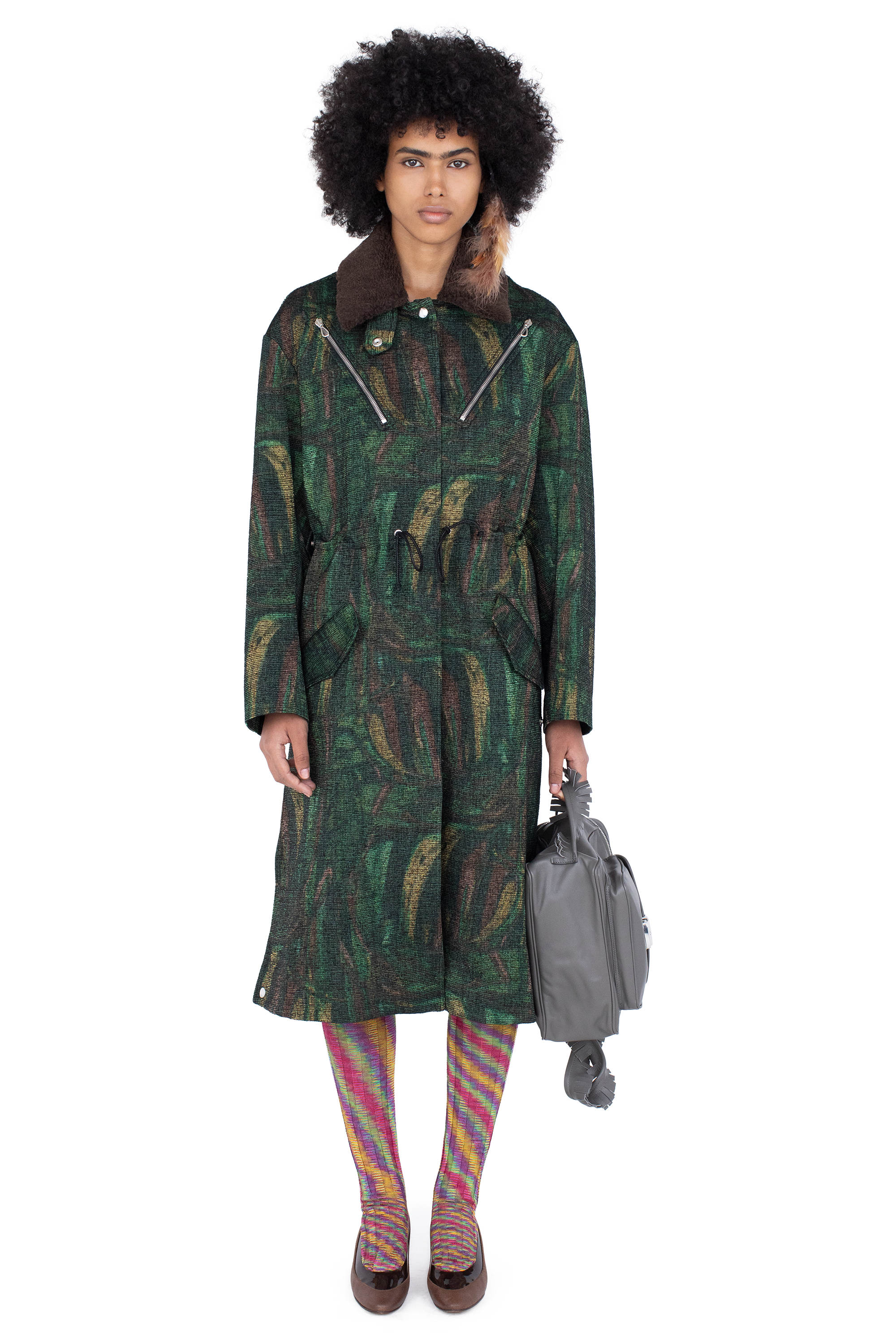 Kiko Kostadinov Outerwear OSPREY manteau imprimé plumes, taille réglable