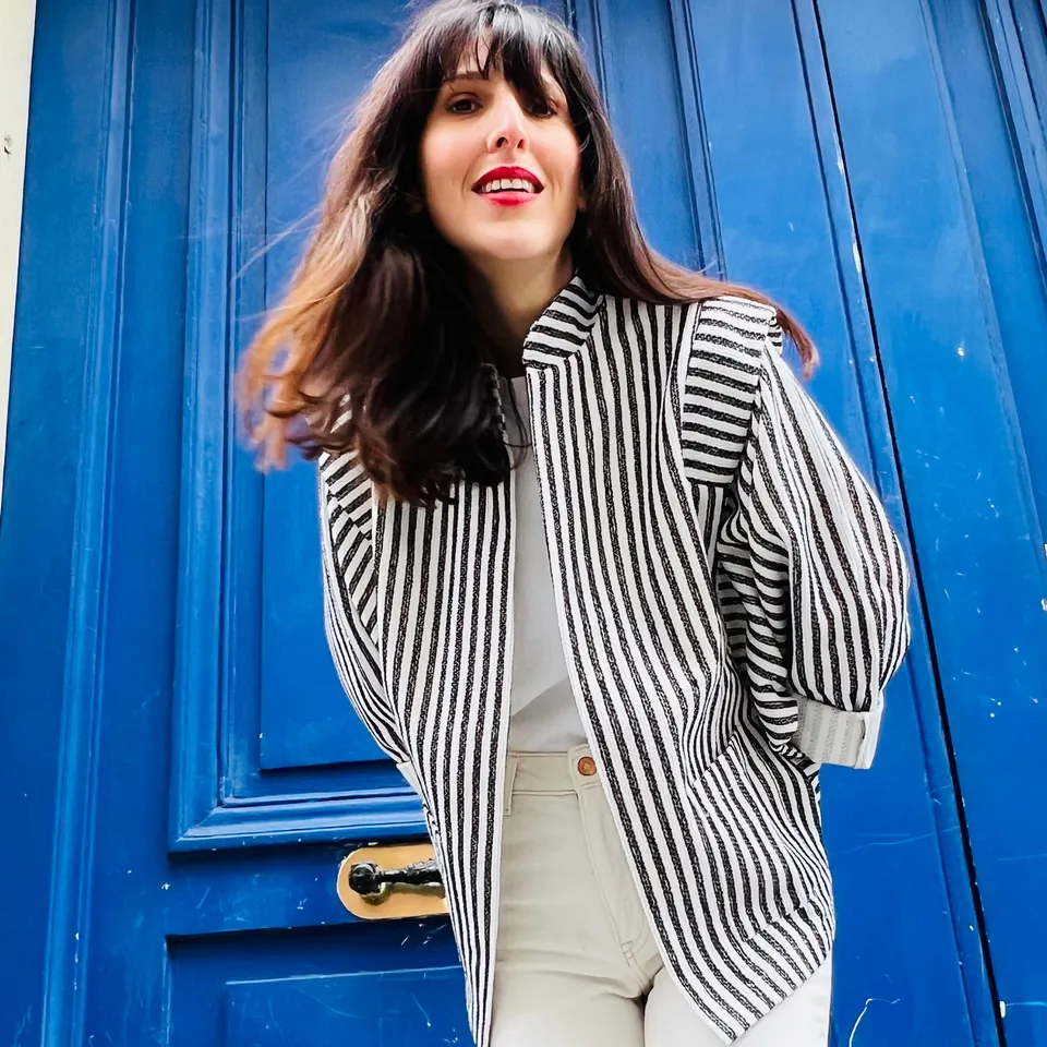 PANTRUCHE Vestes Veste BETTINA rayée en tweed noir et blanc