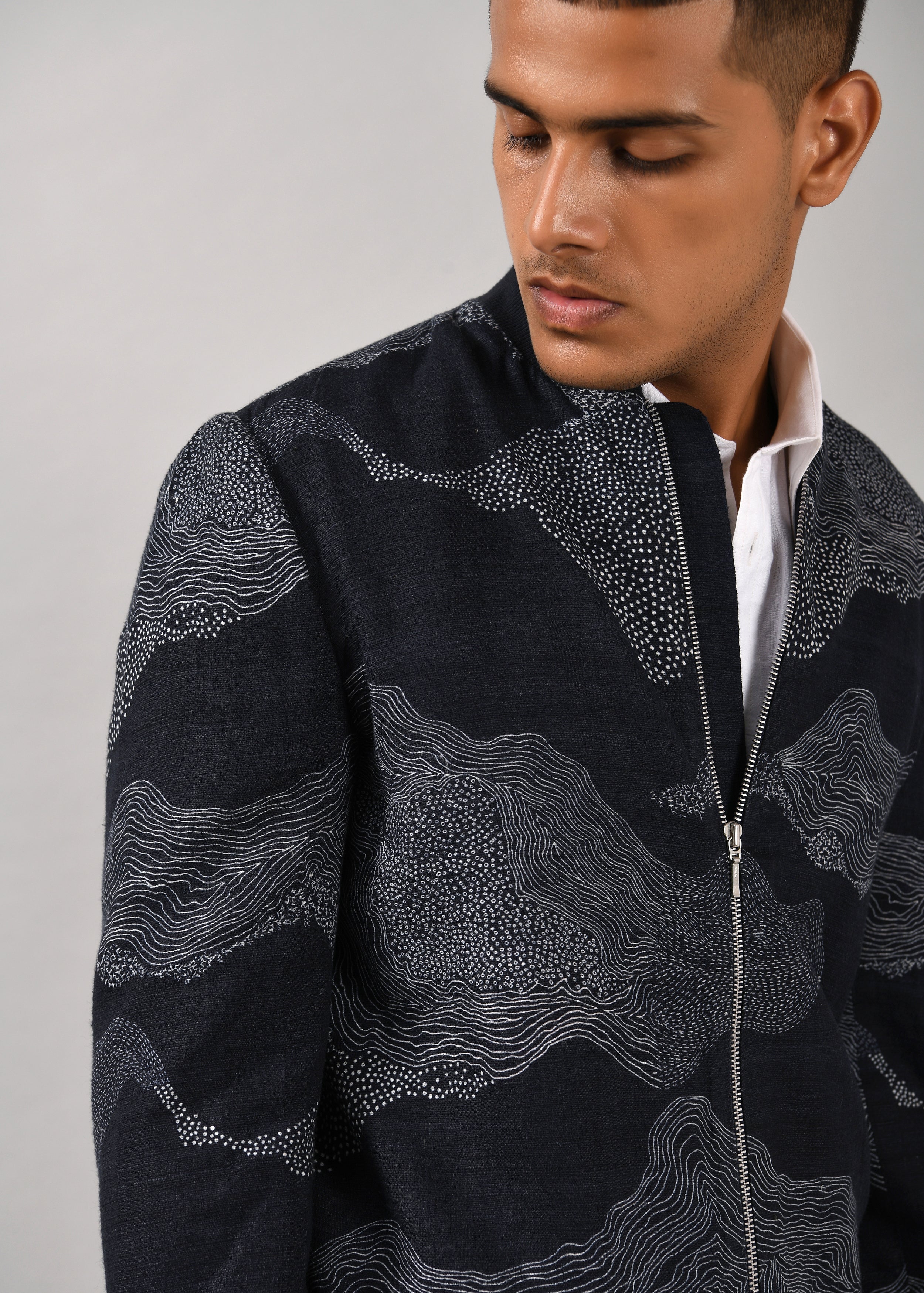 COUNTRYMADE Jackets Cloud Print Bomber bomber bleu marine coton soie