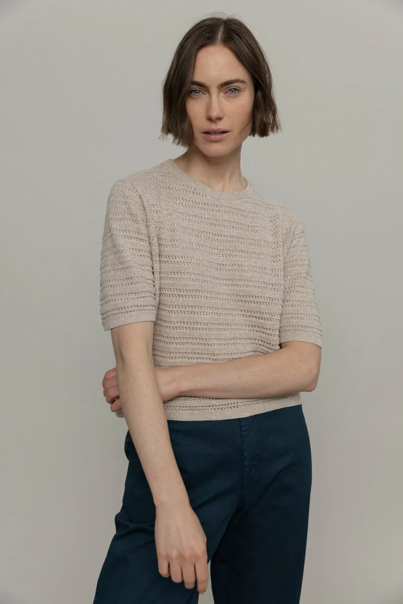 Rifò Pulls Pull Elisa pull en coton recyclé beige maille ajourée