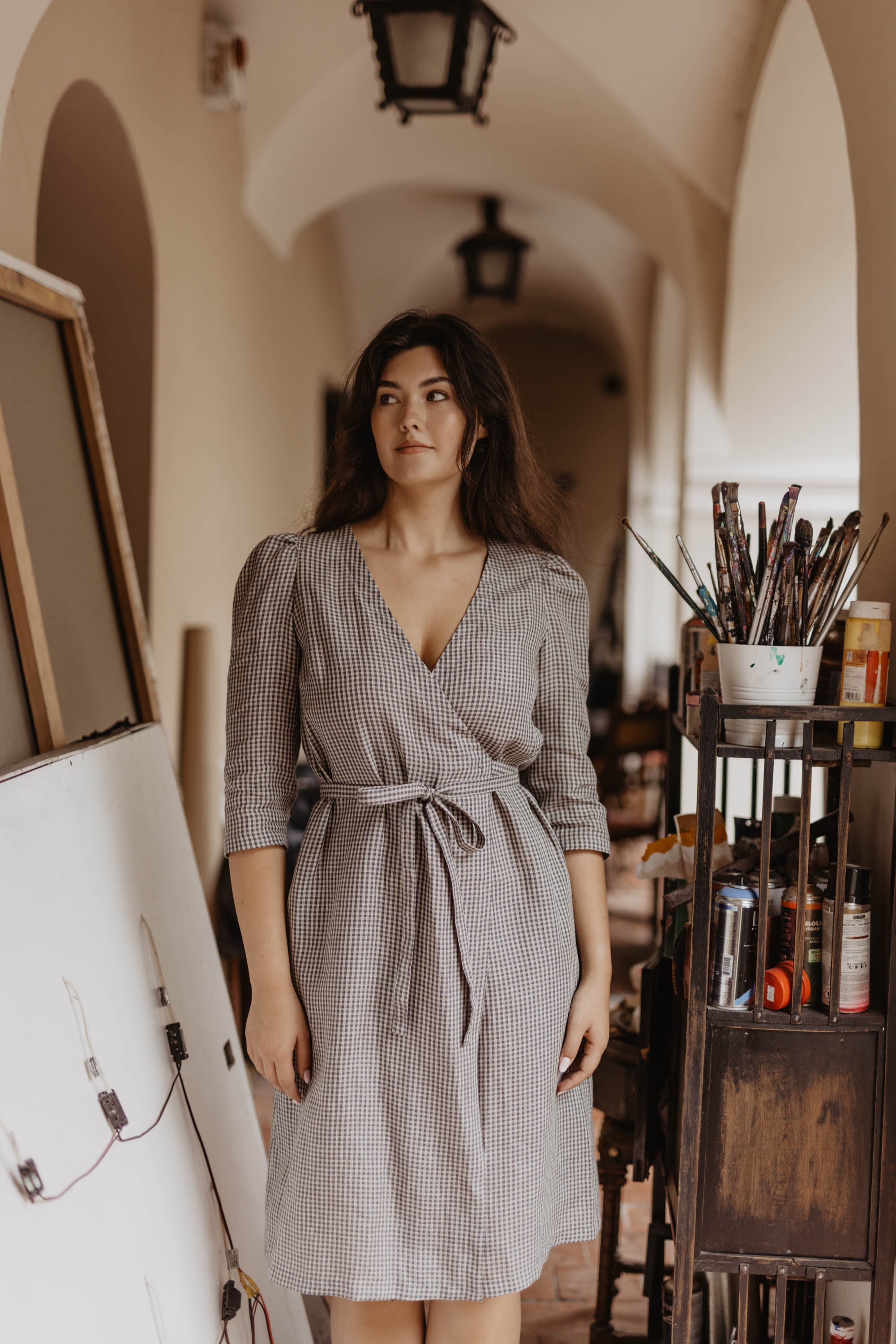 Laumė linen Linen Dresses Piaf robe portefeuille en lin bleu profond