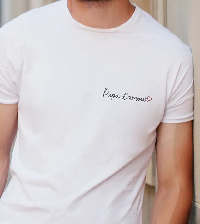 Juste Un T-shirt T-shirts Brodés Papa d'amour T-shirt blanc brodé