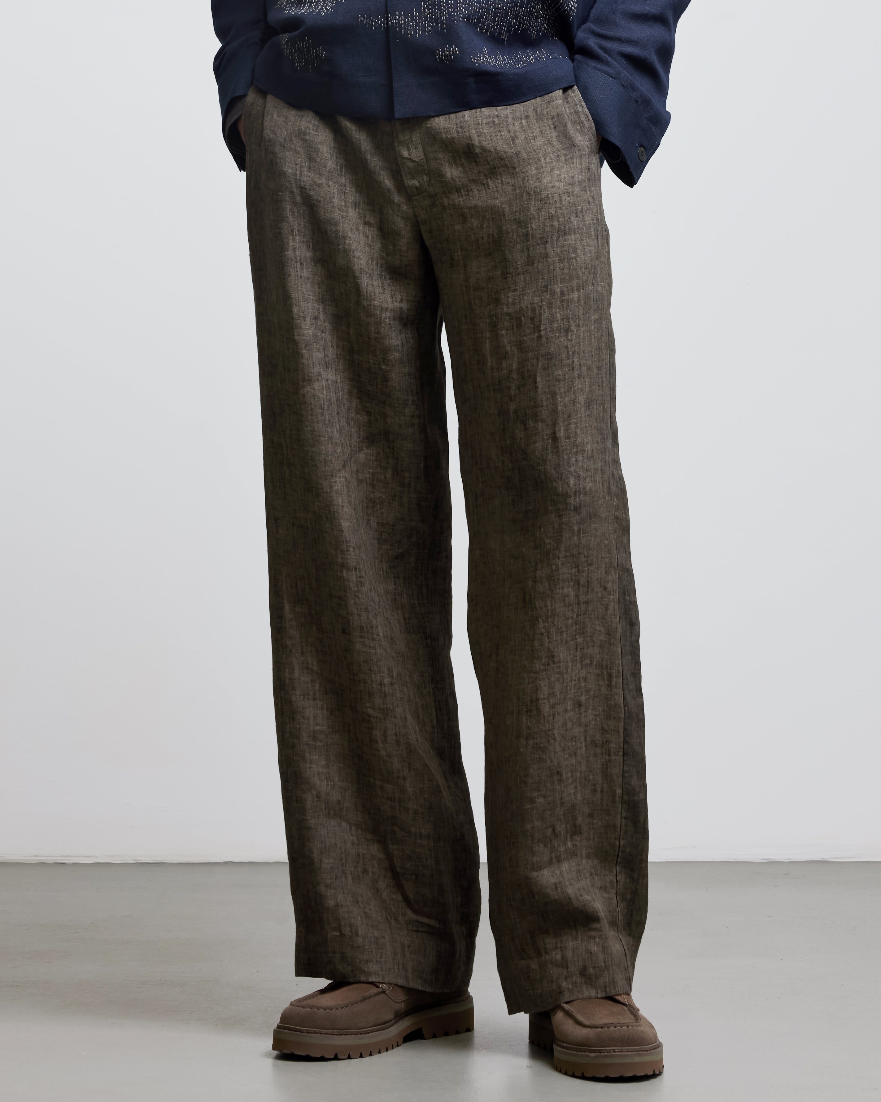 COUNTRYMADE Trousers STONE BROWN LINEN TROUSERS pantalon lin olive