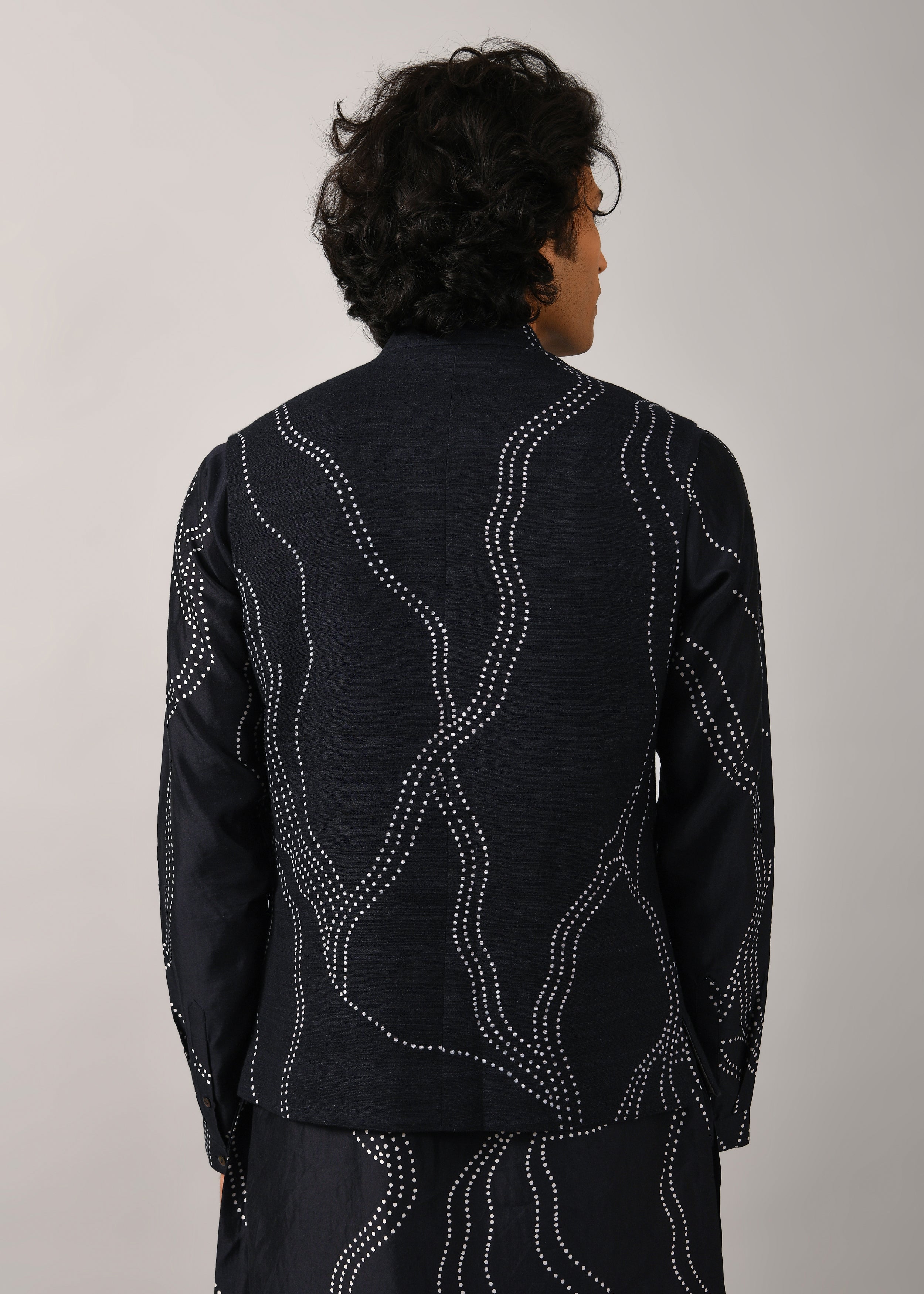 COUNTRYMADE Nehru Jackets Constellation Printed Bundi veste marine coton soie