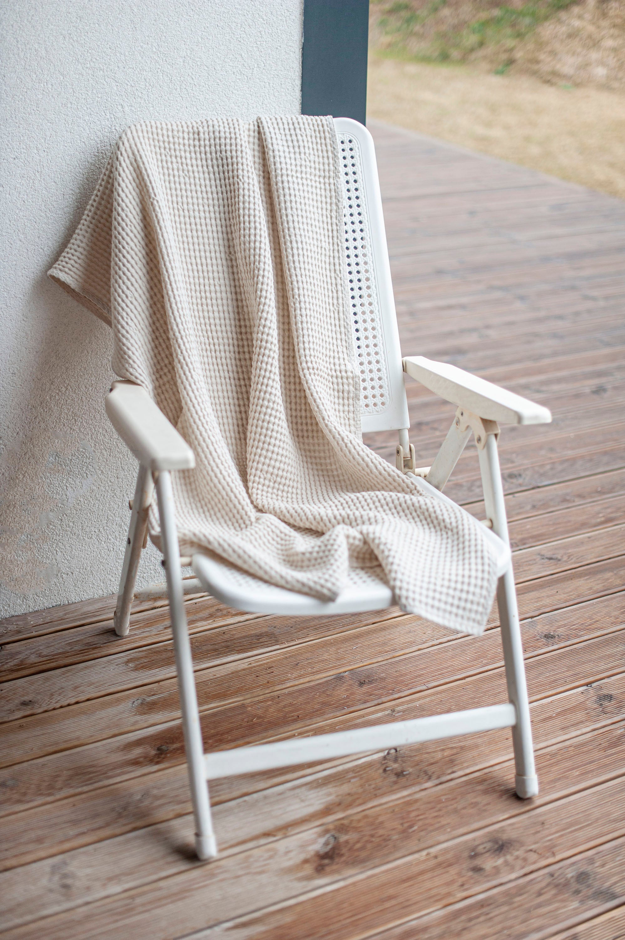 Laumė linen Home Edit Waffle linen bath towel serviette de bain gaufrée lin coton Creamy White