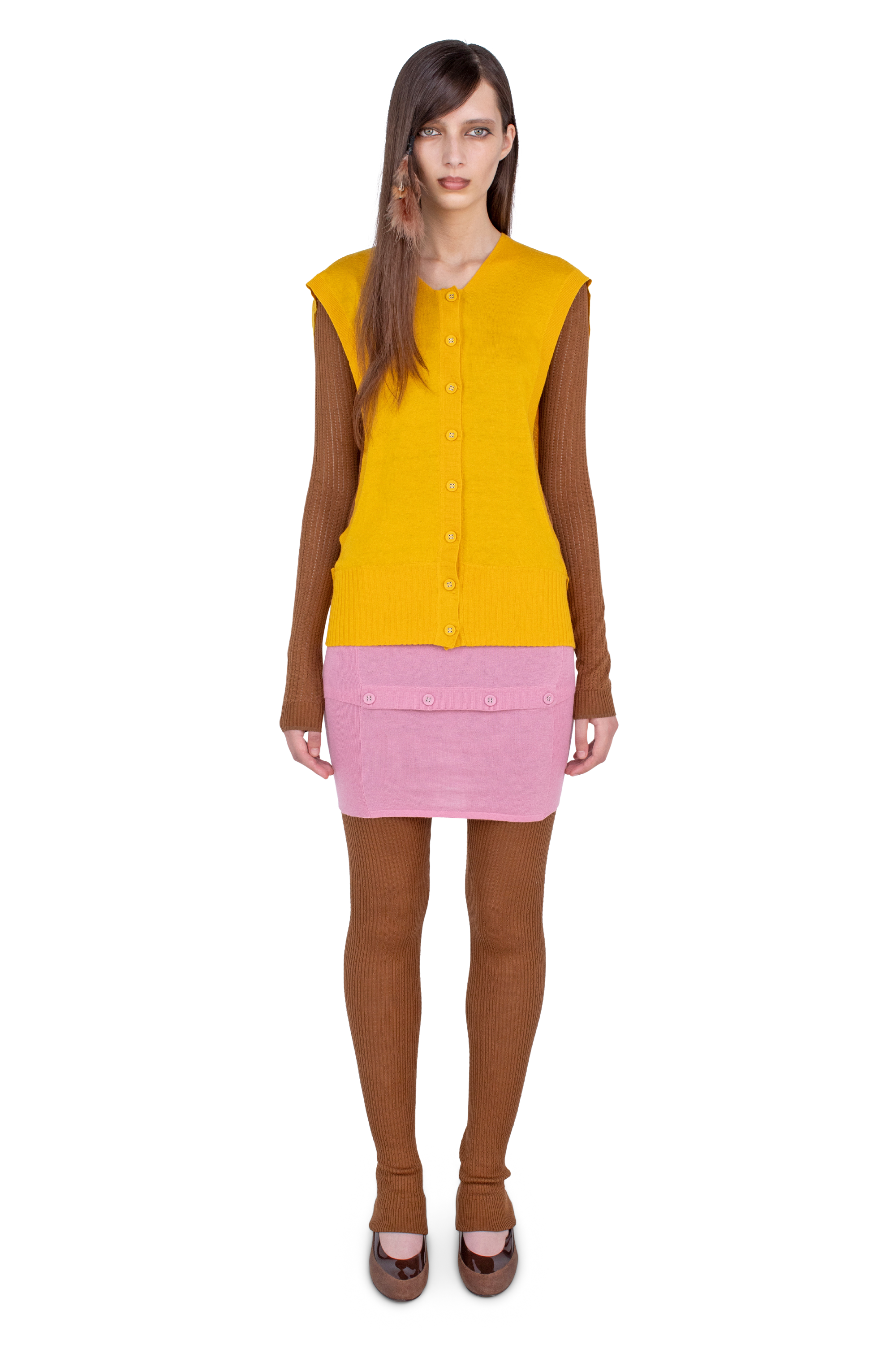 Kiko Kostadinov Knitwear GUILLEMOT Cocoon cardigan jaune et moka en cachemire
