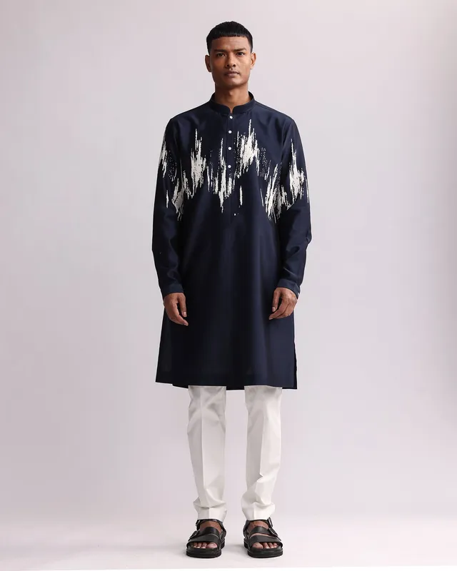COUNTRYMADE Kurtas Ikat Shadow Hand Embroidered Kurta Set kurta brodé main 2 pièces