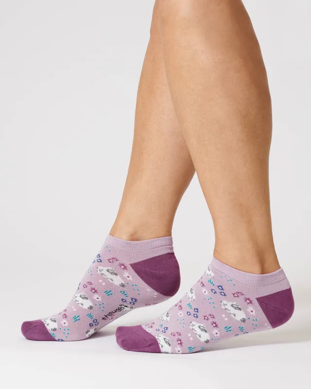 Sourire Multicolore Chaussettes femme Socquettes lapins coton bio gris clair lilas