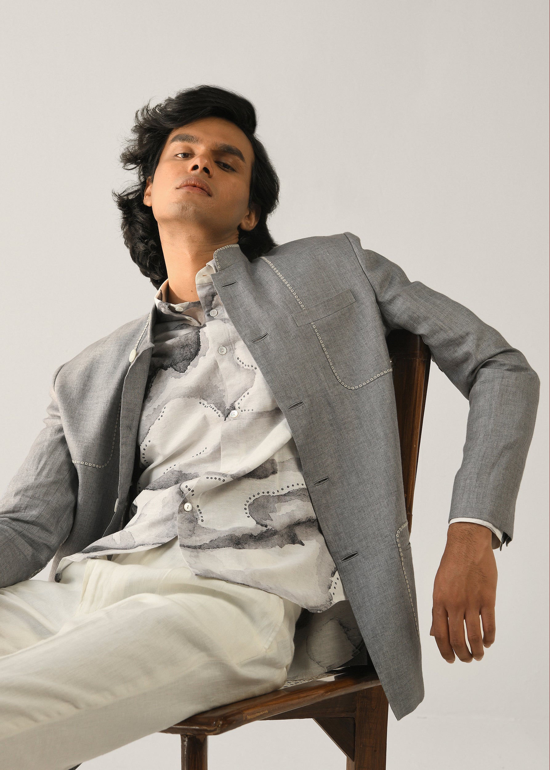 COUNTRYMADE Nehru Jackets Fuselage Bandhgala veste Nehru en lin gris