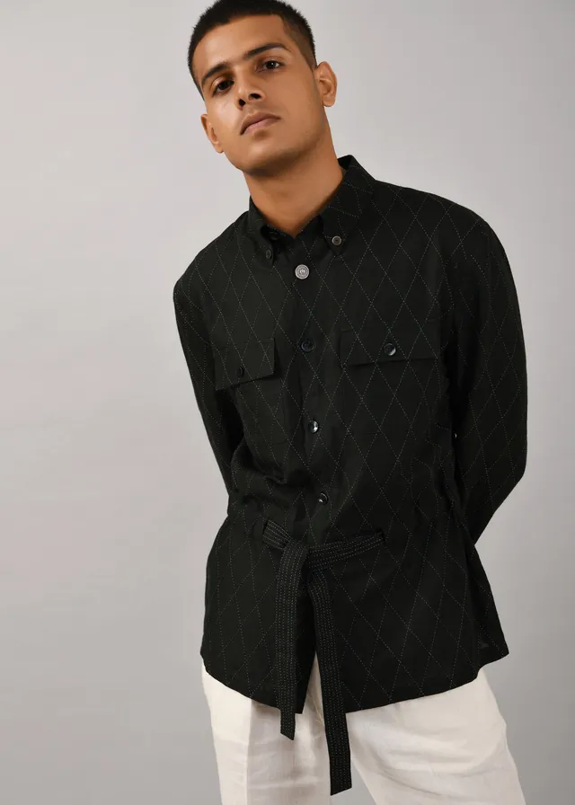 COUNTRYMADE Shirts Diamond Drawstring Shacket shacket noir en lin coton