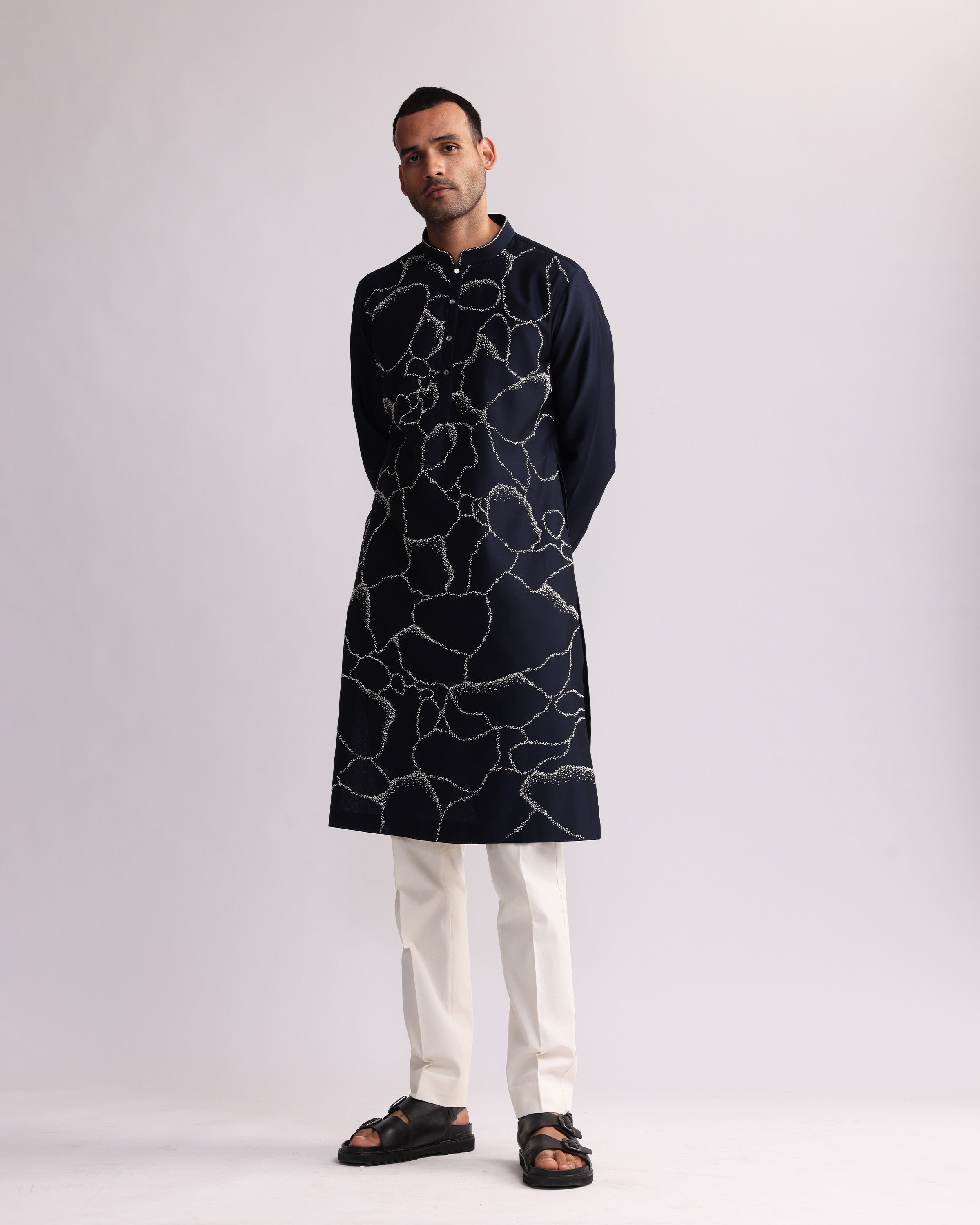 COUNTRYMADE Kurtas NORMANDY PLACEMENT KURTA SET kurta bleu marine brodé