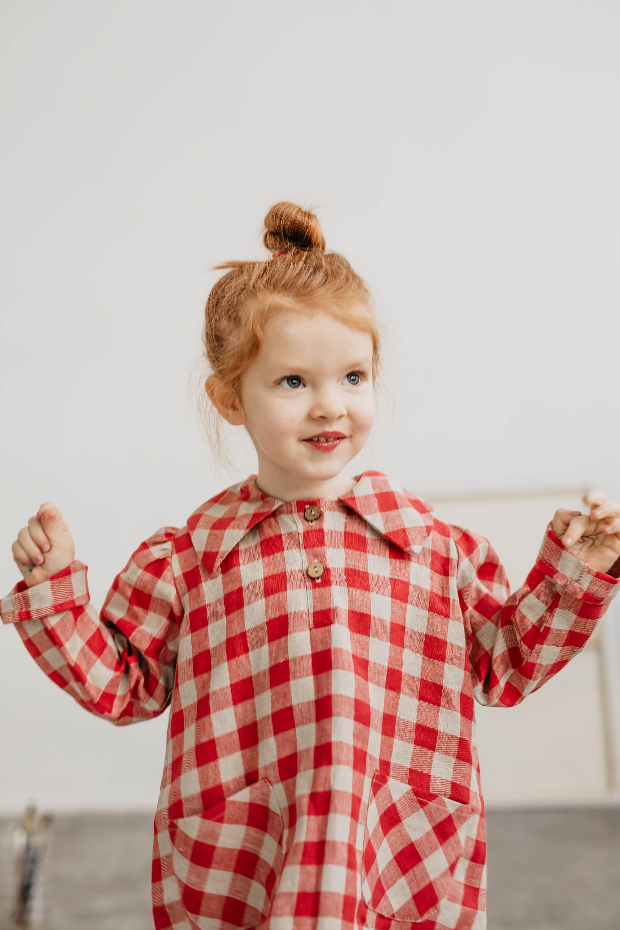 Laumė linen Kids Clothing GABIJA robe en lin à carreaux verts