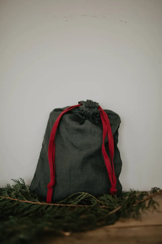 Laumė linen Christmas Linen sac de Noël en lin rouge baie lien vert 25 × 25 cm
