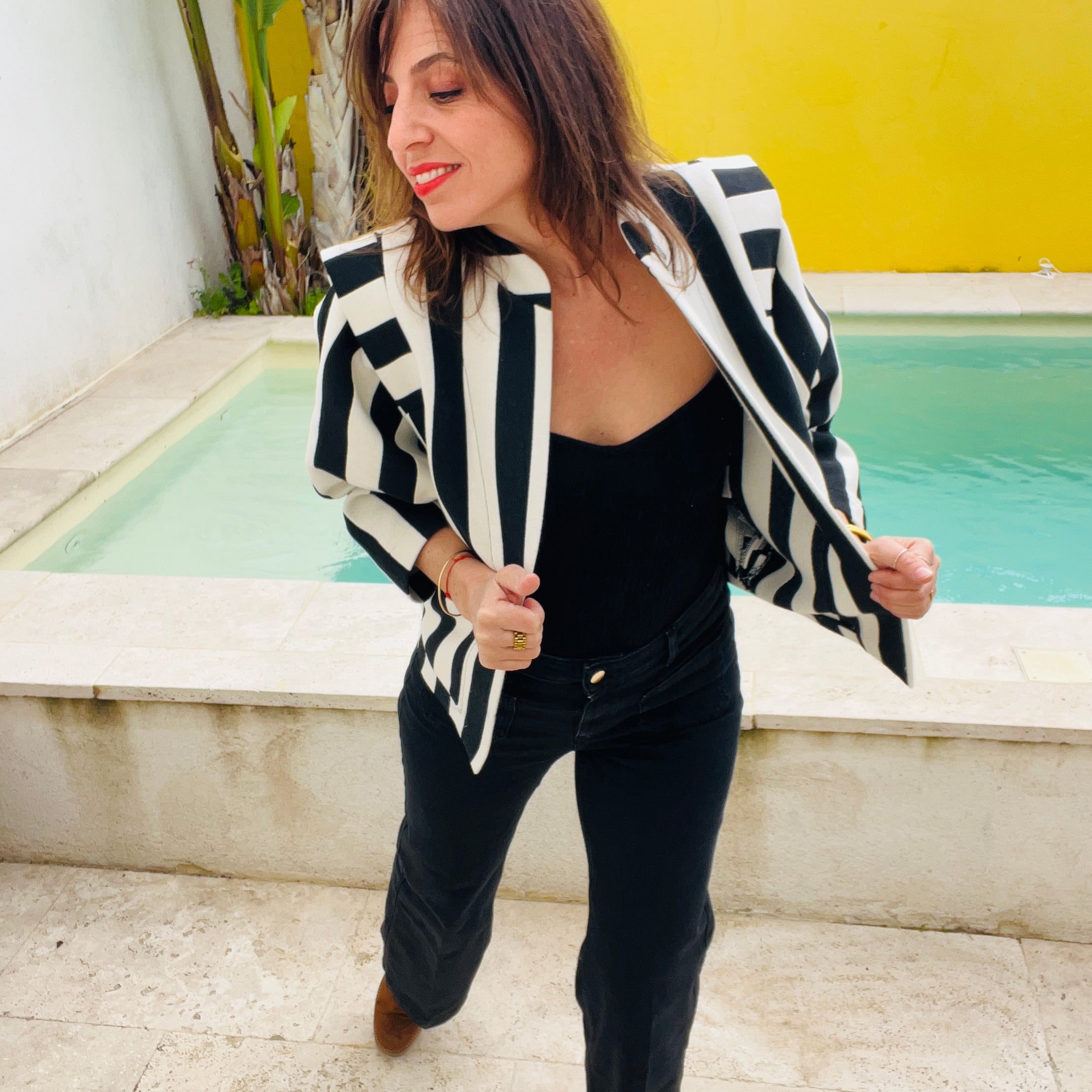 PANTRUCHE Vestes STRIPE veste rayée noir et blanc en coton