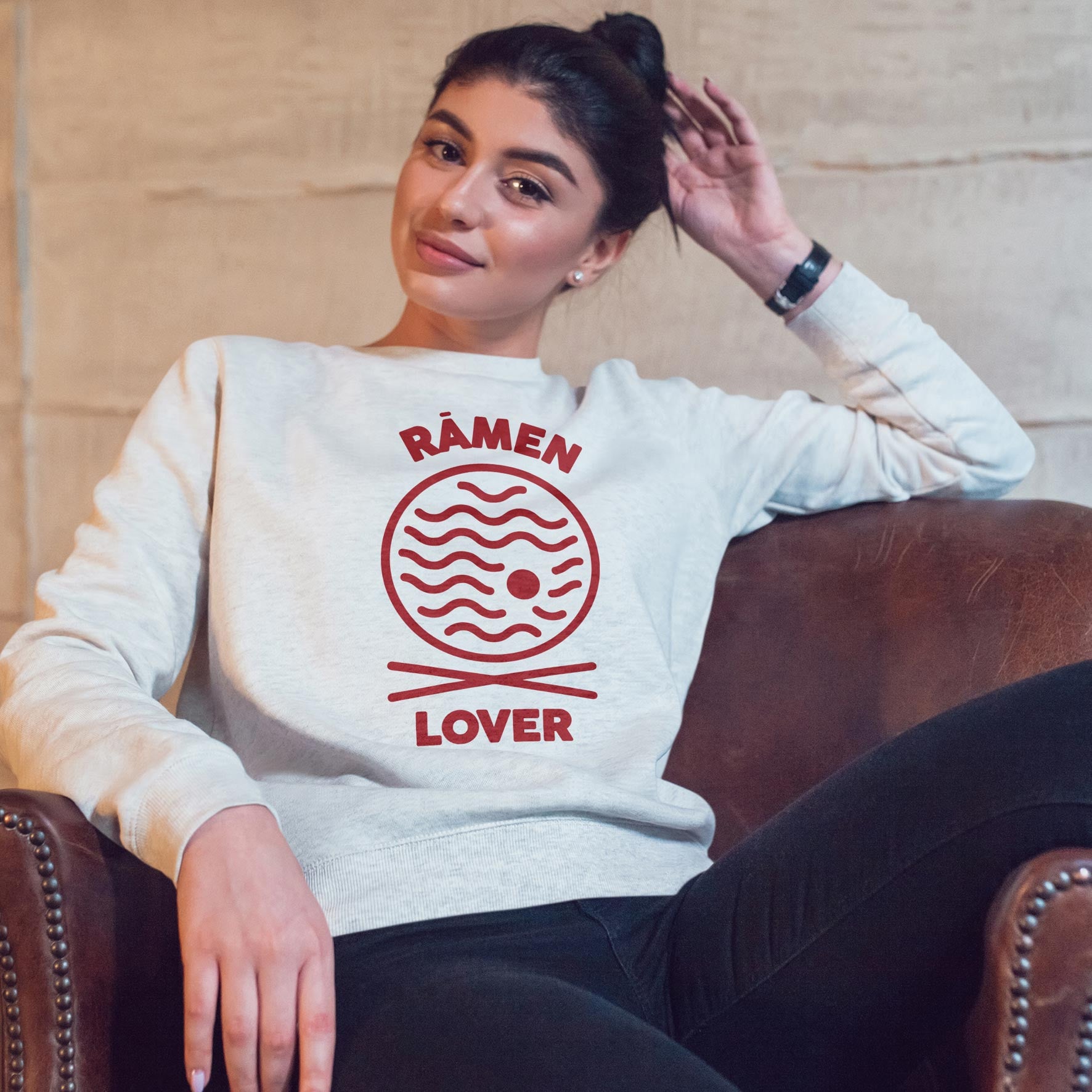 Juste Un T-shirt Sweats Imprimés Rāmen lover sweat gris chiné