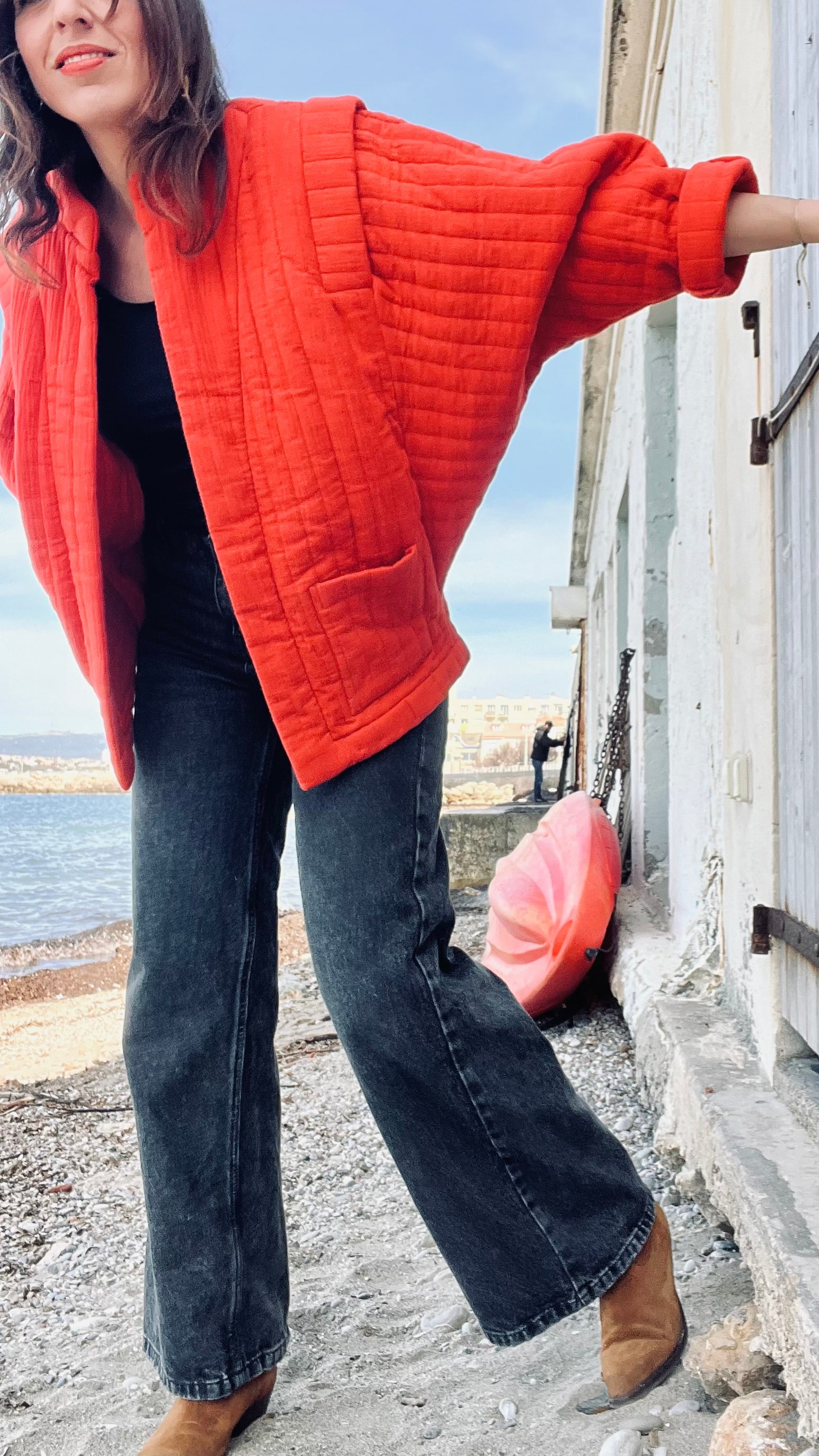 PANTRUCHE Vestes Veste ISADORA rouge orangé en gaze de coton