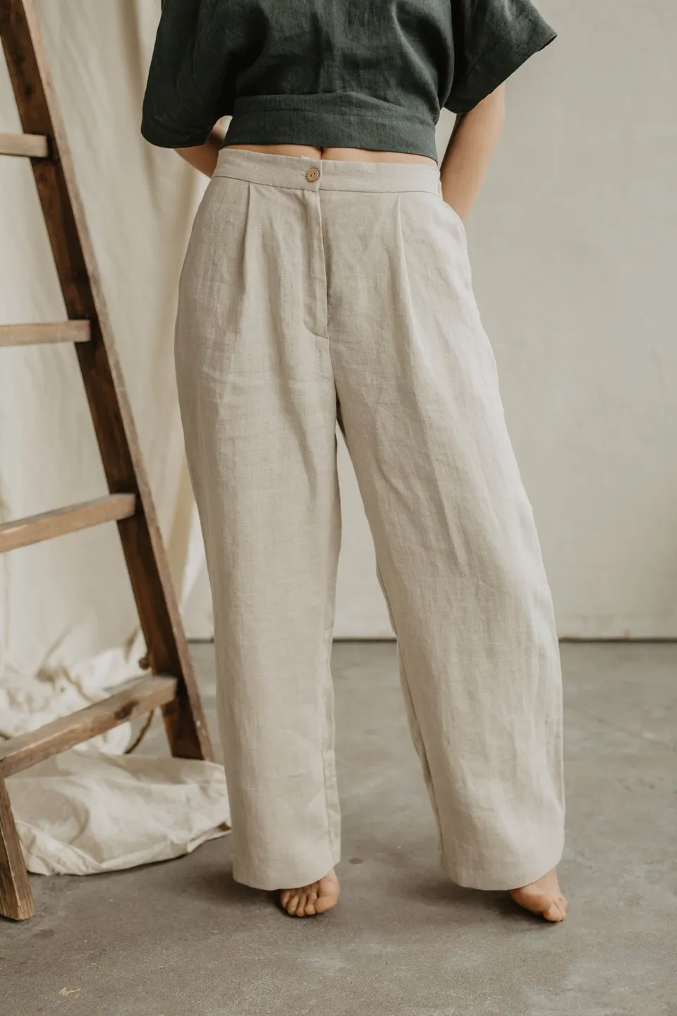Laumė linen Linen Bottoms Viltė pantalon en lin vert forêt