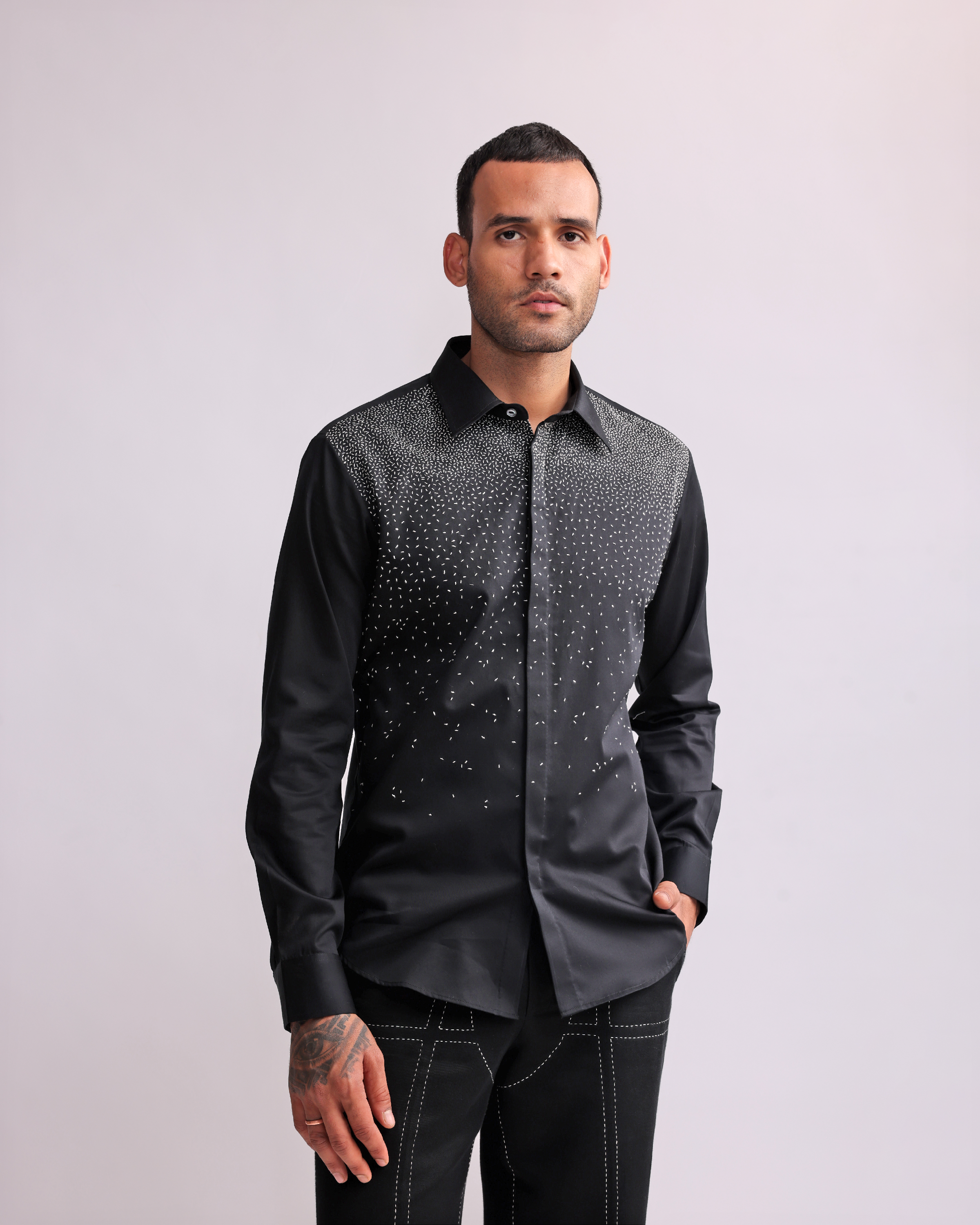 COUNTRYMADE Shirts NIGHT SKY EMBROIDERED SHIRT chemise brodée en satin de coton