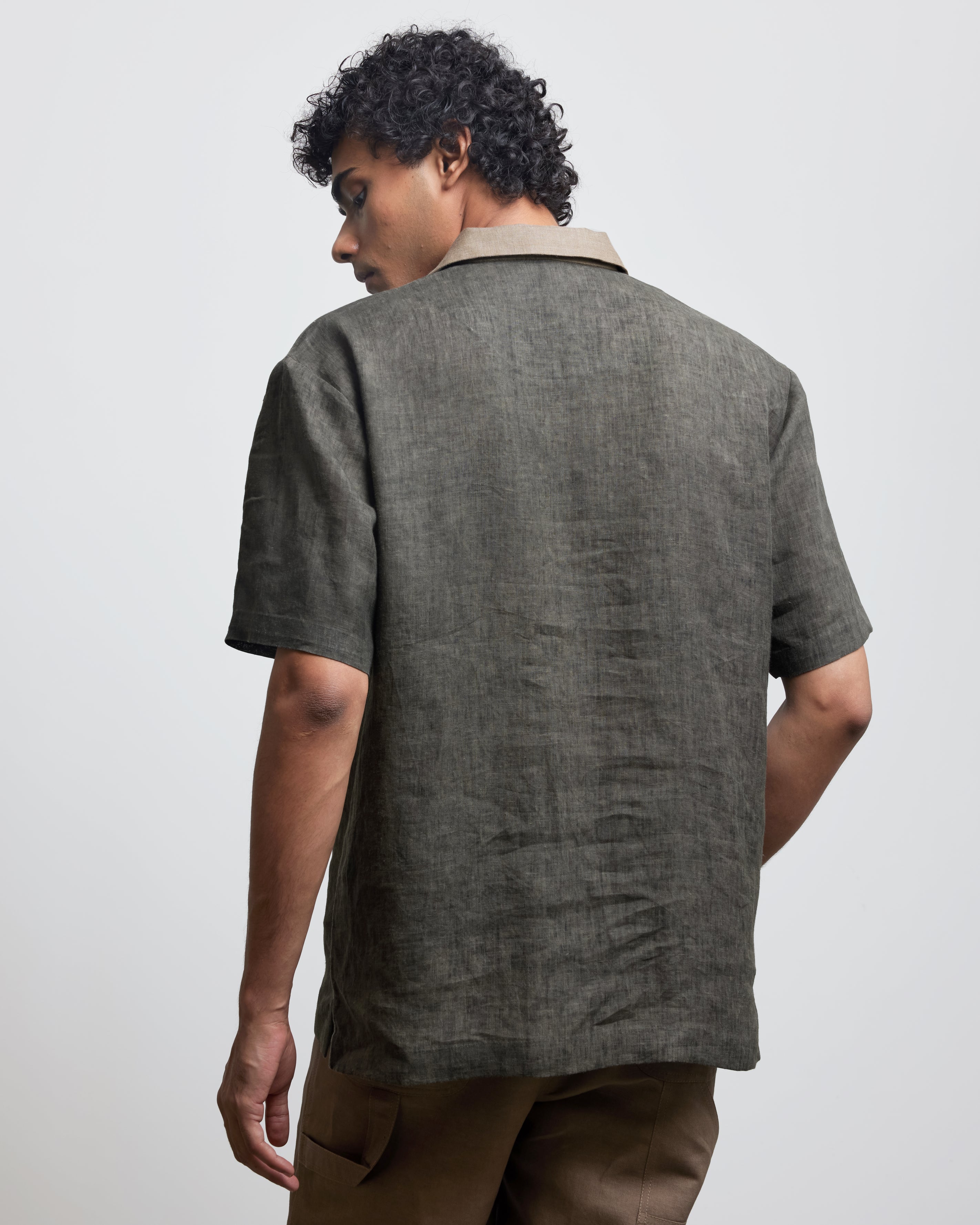 COUNTRYMADE Shirts STONE GREEN CONTRAST POLO SHIRT polo en lin olive beige