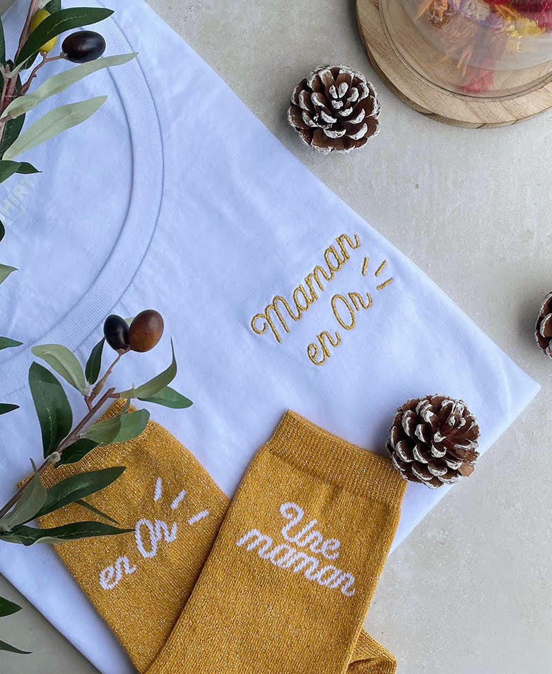 Juste Un T-shirt T-shirts Brodés Maman en Or coffret
