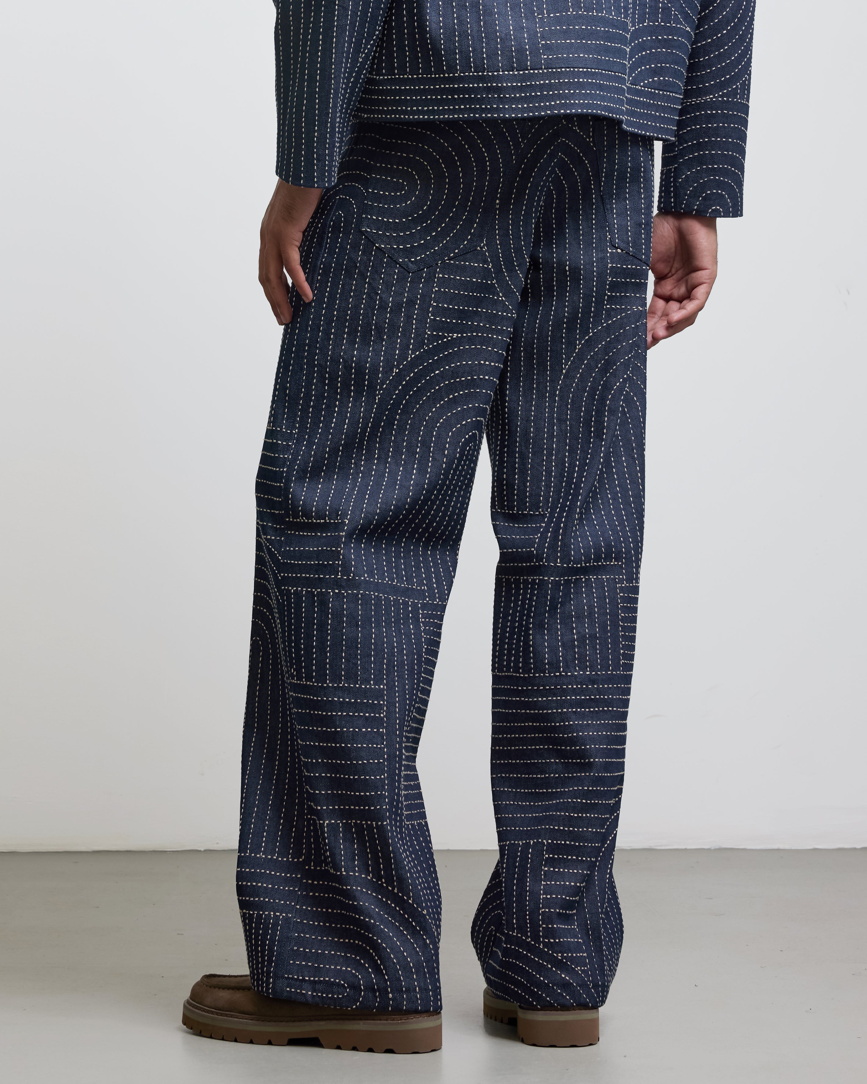 COUNTRYMADE Trousers BAUHAUS KANTHA DENIM PANTS pantalon brodé selvedge