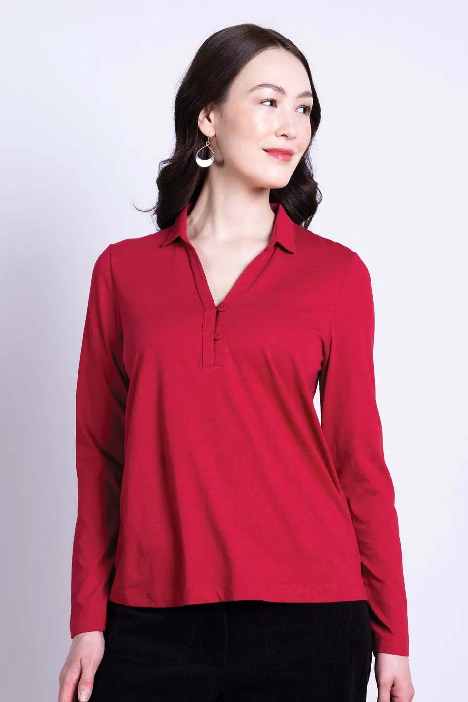 Nomads Clothing Tops Top rouge en coton bio col polo GOTS
